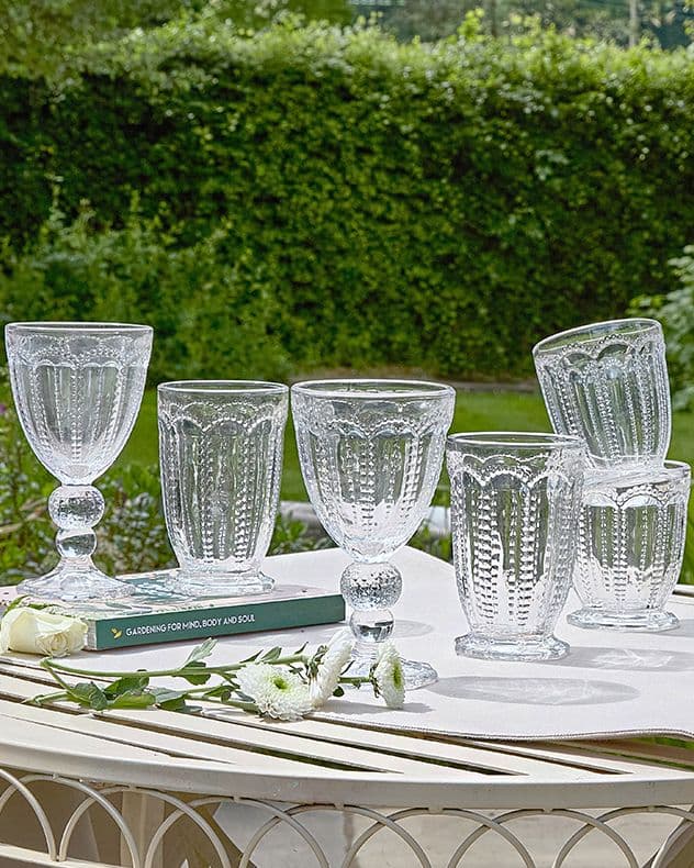 Set 6 Vintage Luxury Drinking Clear Embossed Glass Goblets Tall & Short Drinking Glass Whiskey Glass Tumblers
