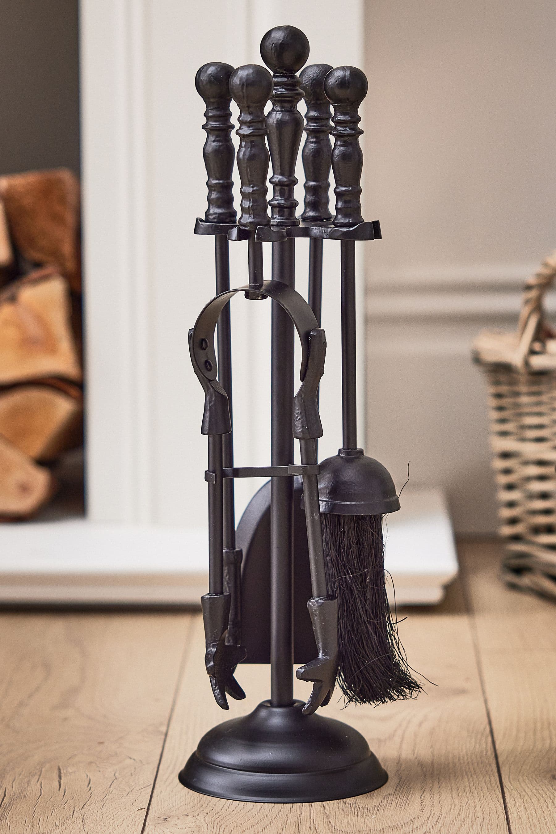 Vintage Style Matte Black 4pc Fireside Companion Set Ornate Finish Handles Fireplace Tool Set