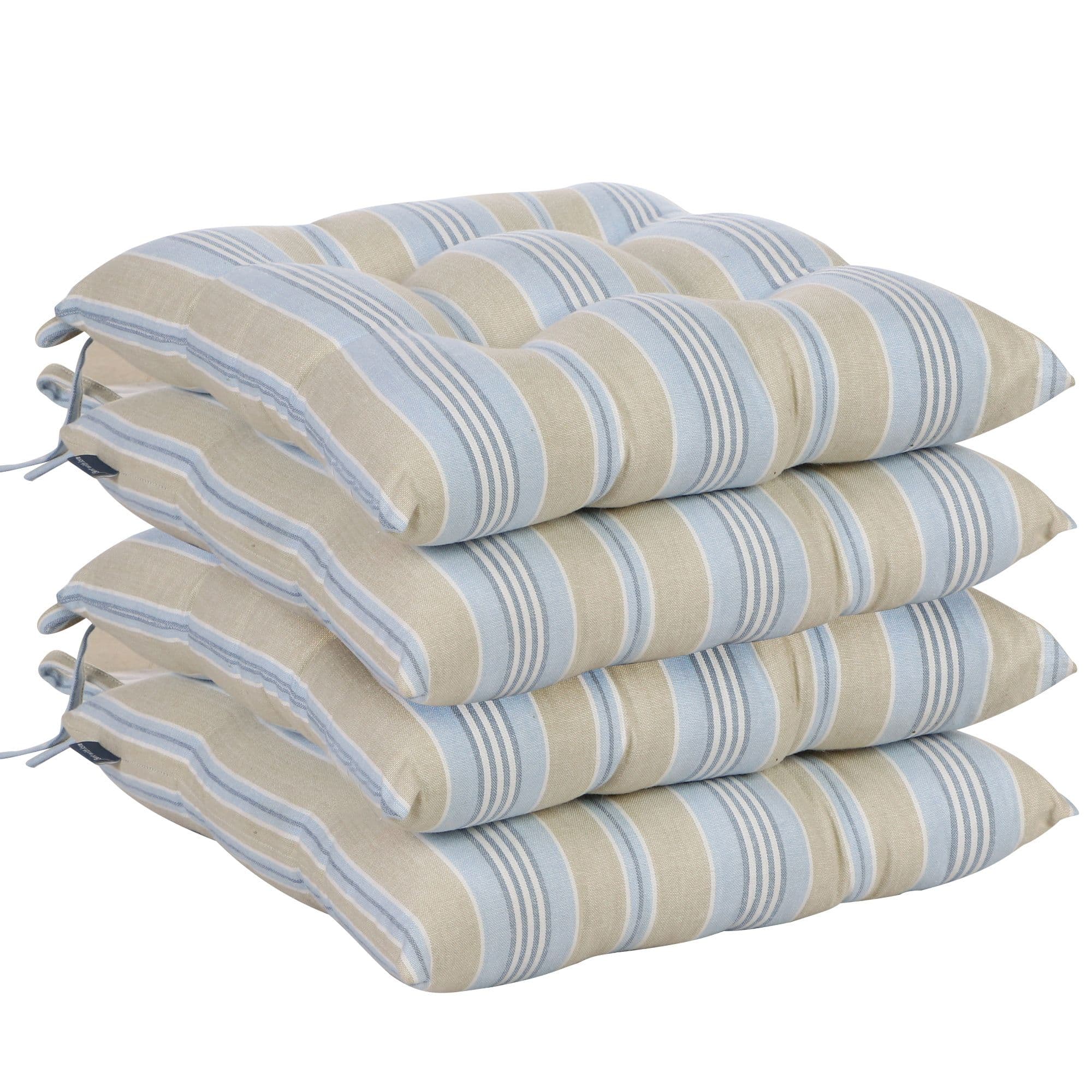Set 4 Striped Outdoor Chair Seat Pad Garden Furniture Cushions