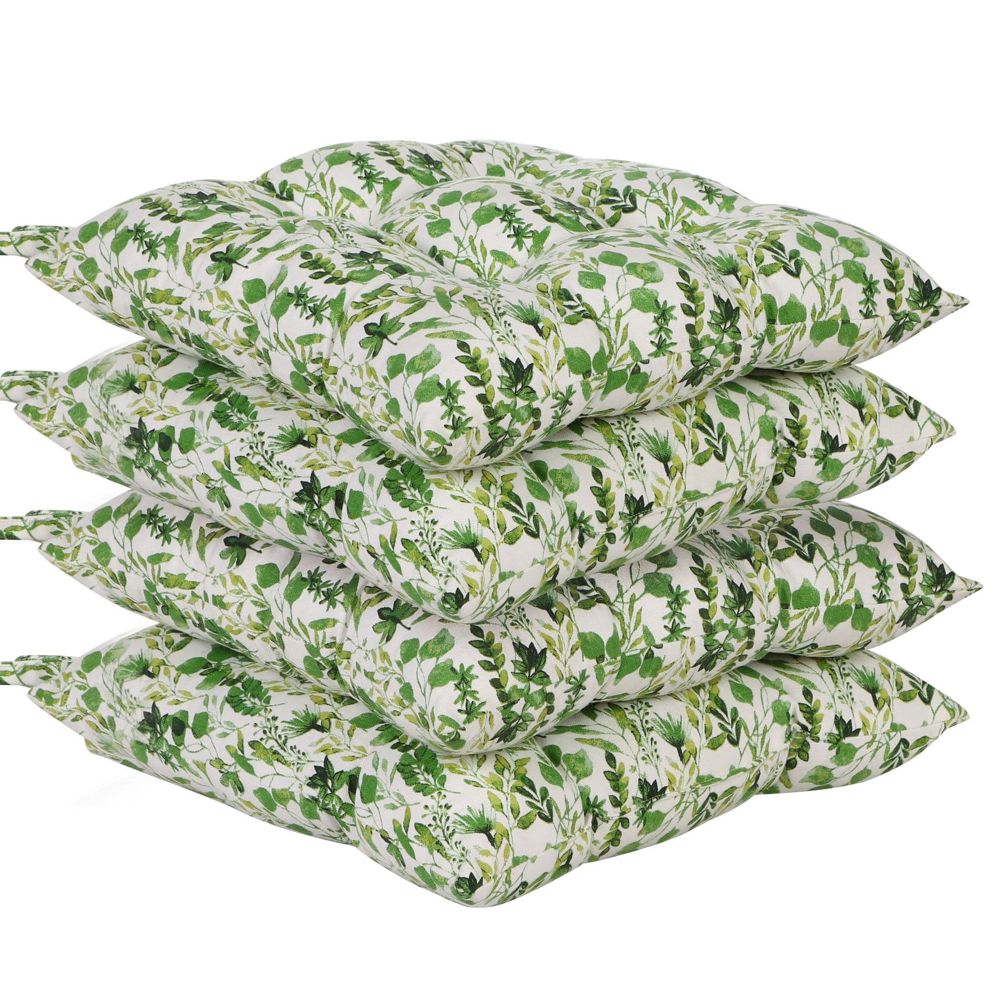 Set 4 Leaf Print Indoor Dining Chair Seat Pad Cushions