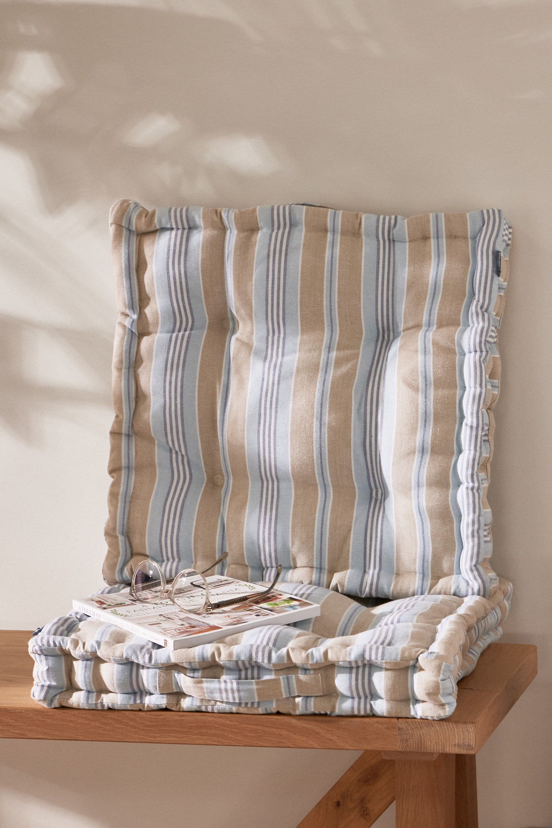 Set 2 Giant Oxford Striped Indoor Dining Chair Seat Pad Cushions