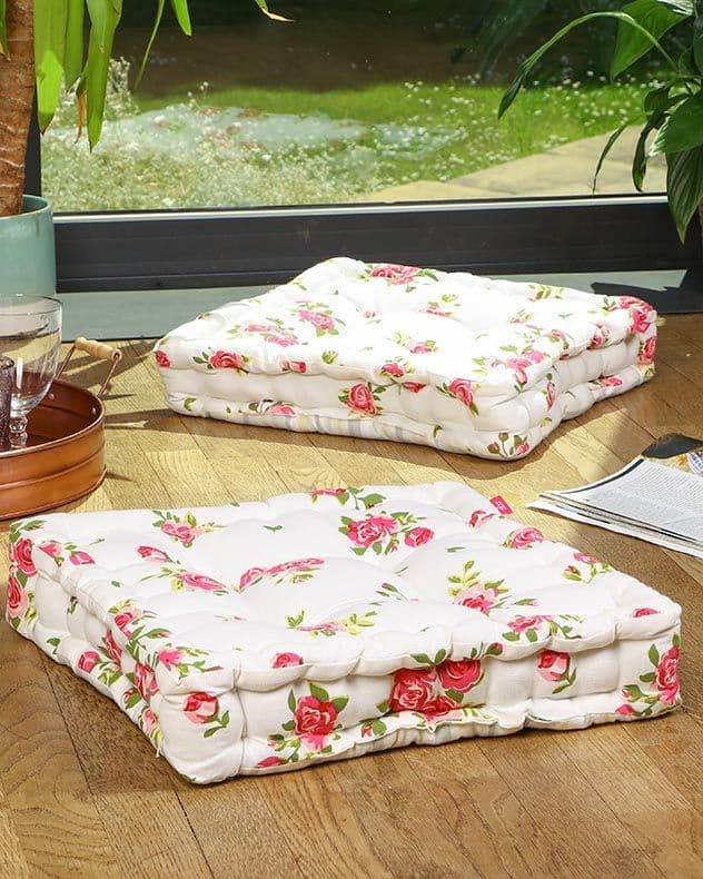 Set 4 Floral Print Indoor Outdoor Chair Seat Pad Garden Furniture Box Cushions