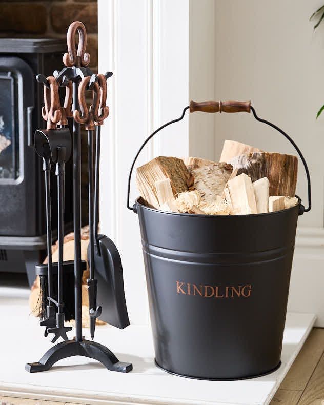 Traditional Fireside Freestanding 5pcs Companion Set Fireside Coal Log Kindling Bucket Basket