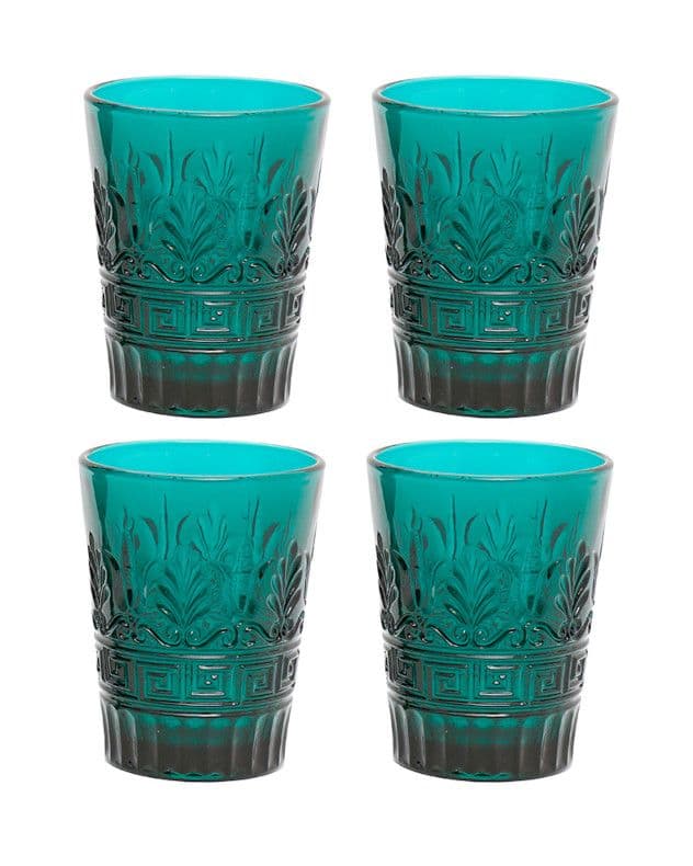 Set 4 Art Deco Embossed Drinking Glass Tumblers
