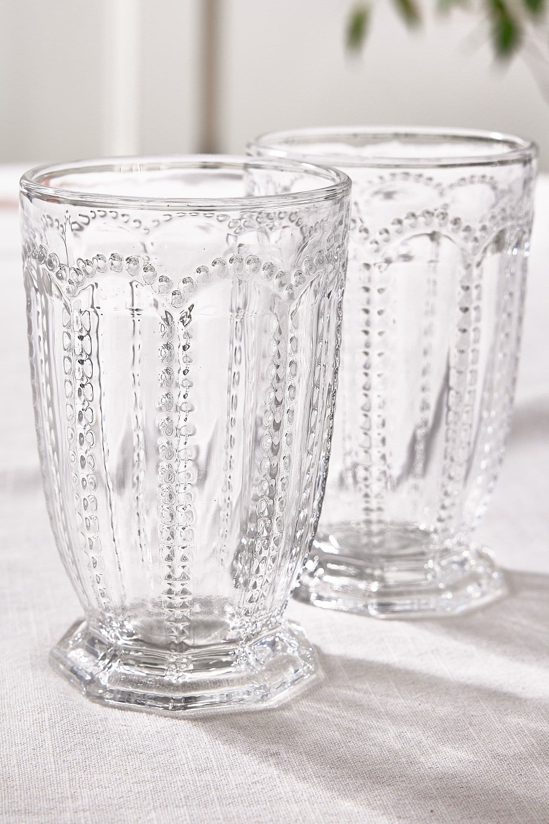Set 2 Vintage Luxury Embossed Drinking Tall Tumbler Glasses