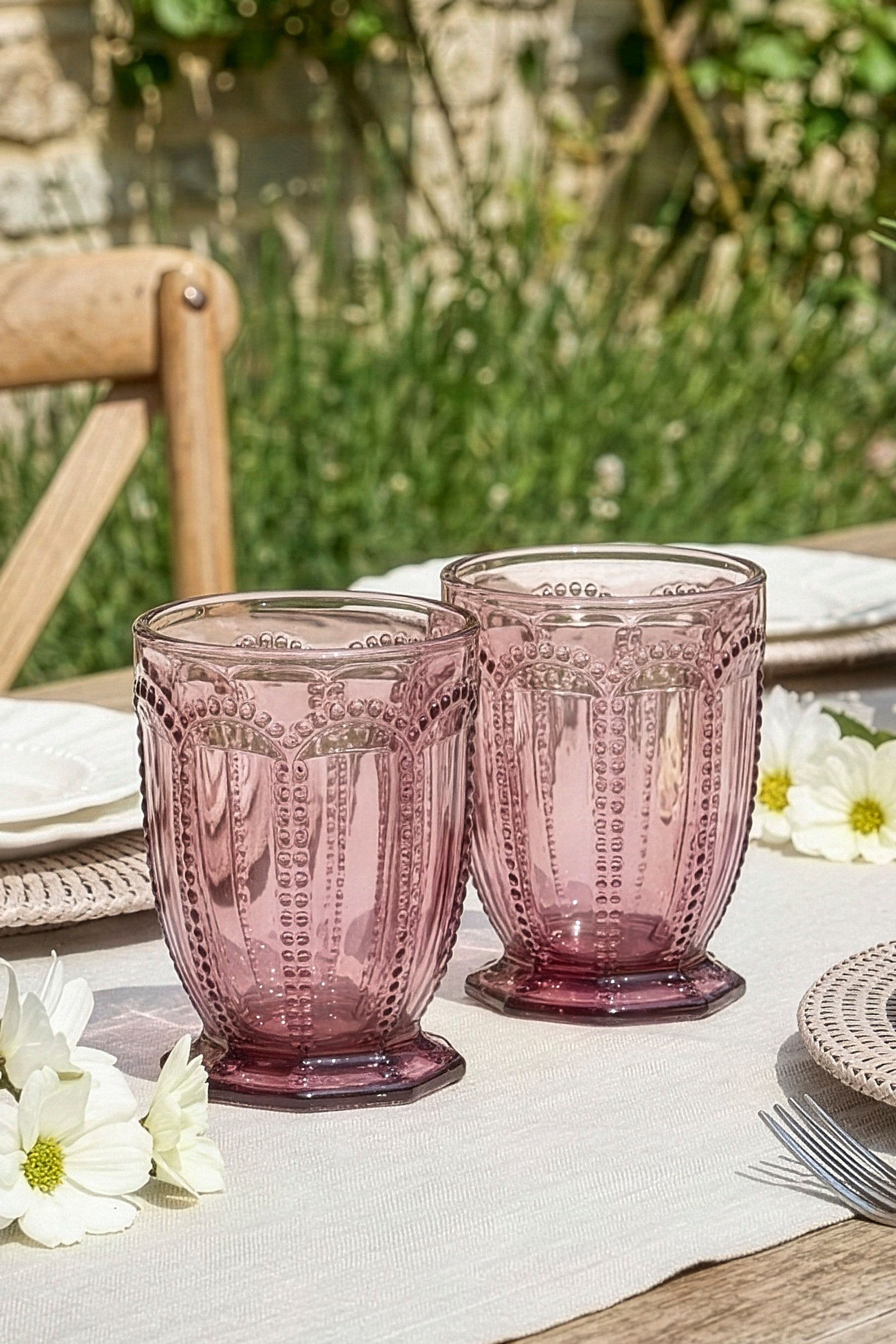 Set 2 Vintage Luxury Embossed Short Drinking Glass Whiskey Glass Tumblers