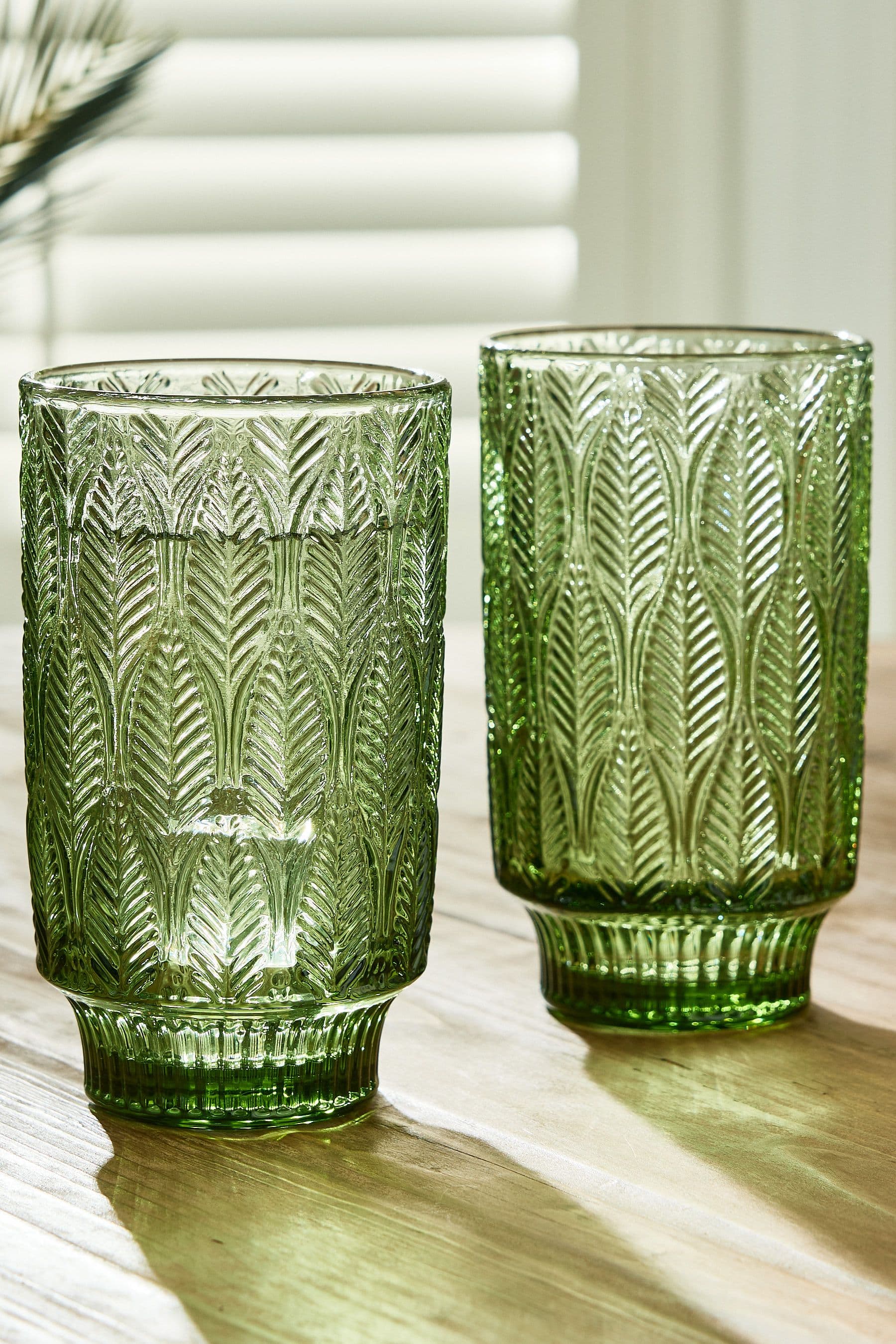 Set 2 Vintage Luxury Trailing Leaf Drinking Tall Tumbler Glasses