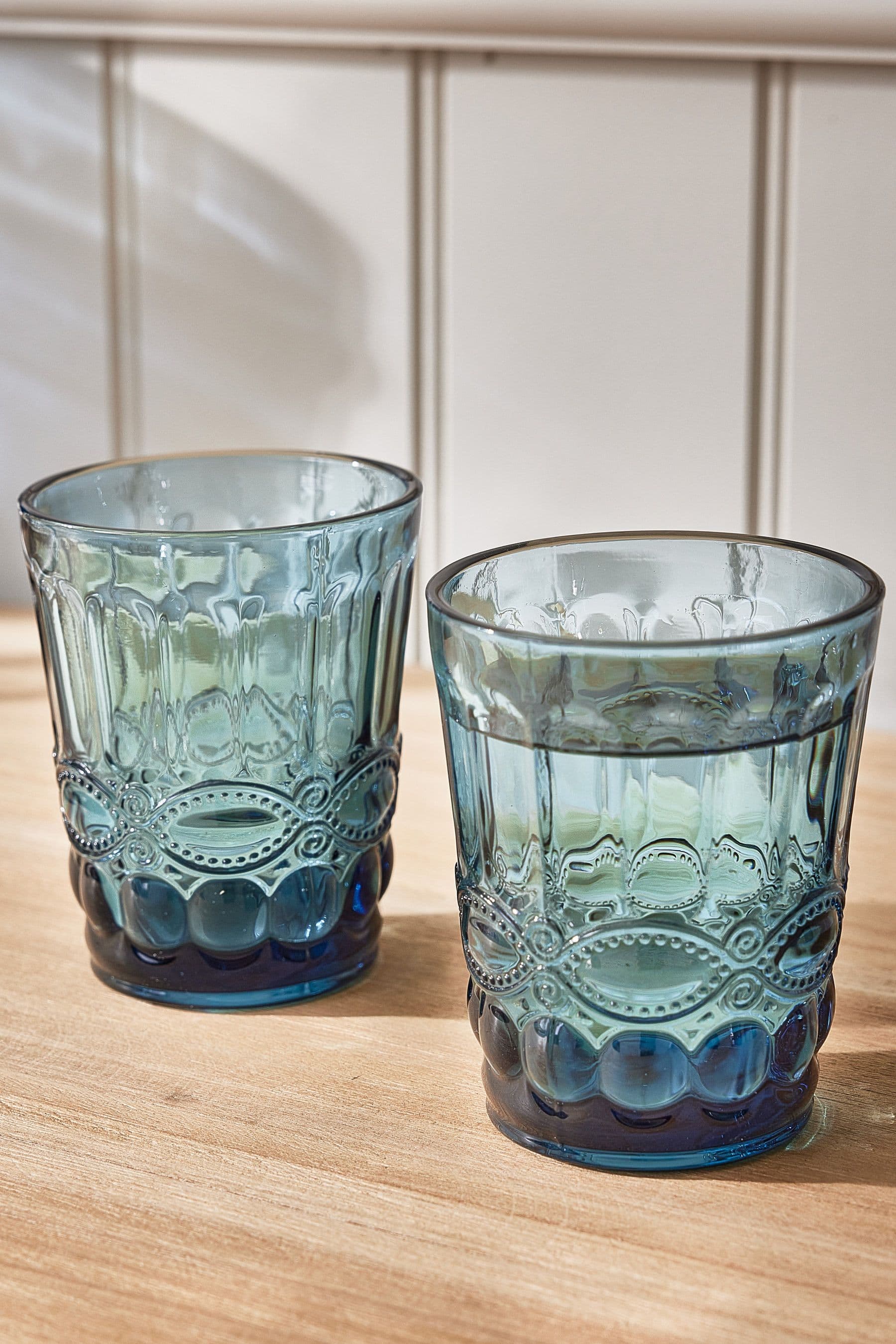 Set 2 Vintage Luxury Sapphire Drinking Glass Tumblers