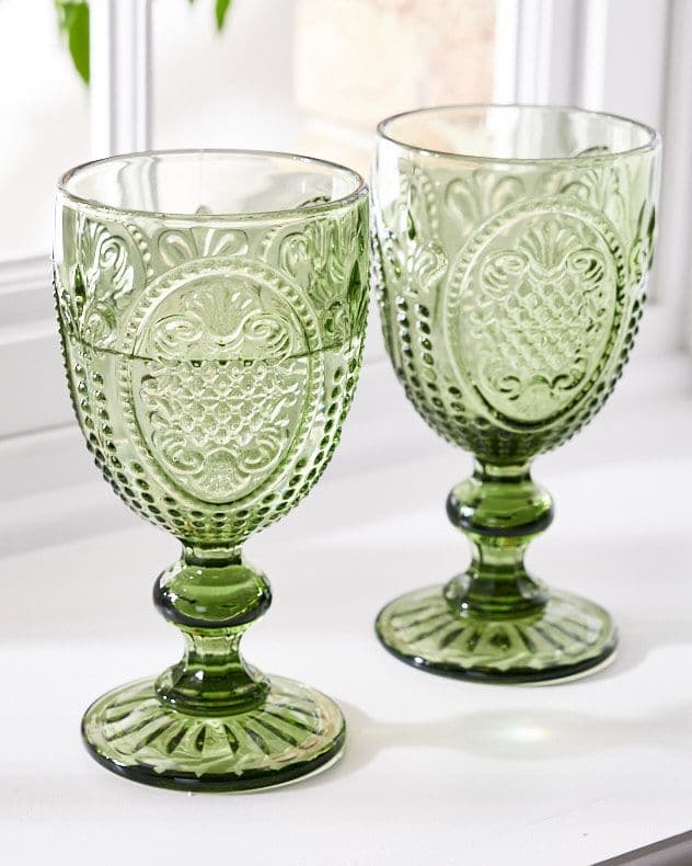 Set 2 Vintage Luxury Drinking Goblet Wine Glasses