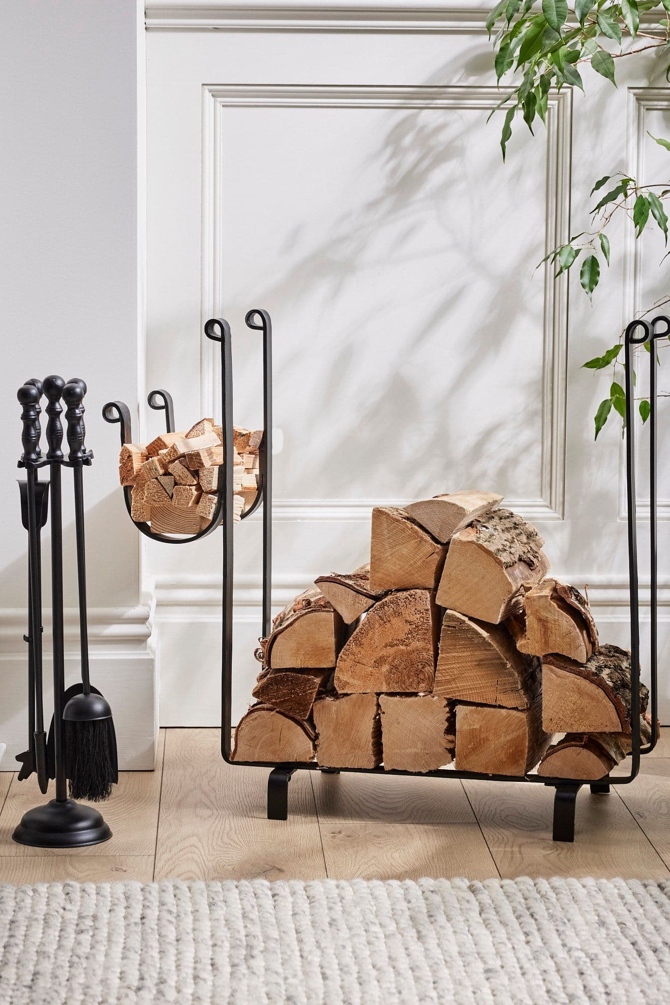Fireplace Freestanding Wood Rack Iron Fireside Firewood Log Holder Log Storage Rack Fireplace Companion Set