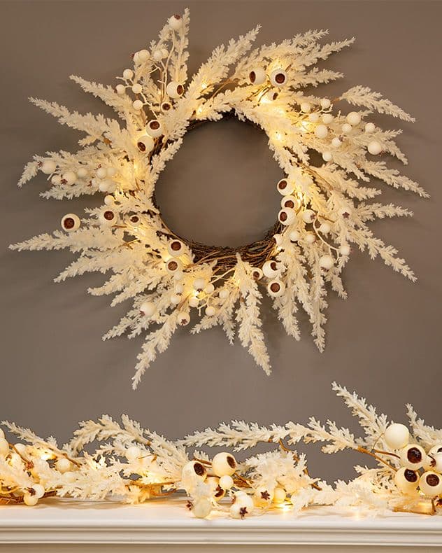 Set 2 Giant Pampas Pre Lit Xmas Door Decoration Winter Autumn Wreath Christmas Wreath Garland