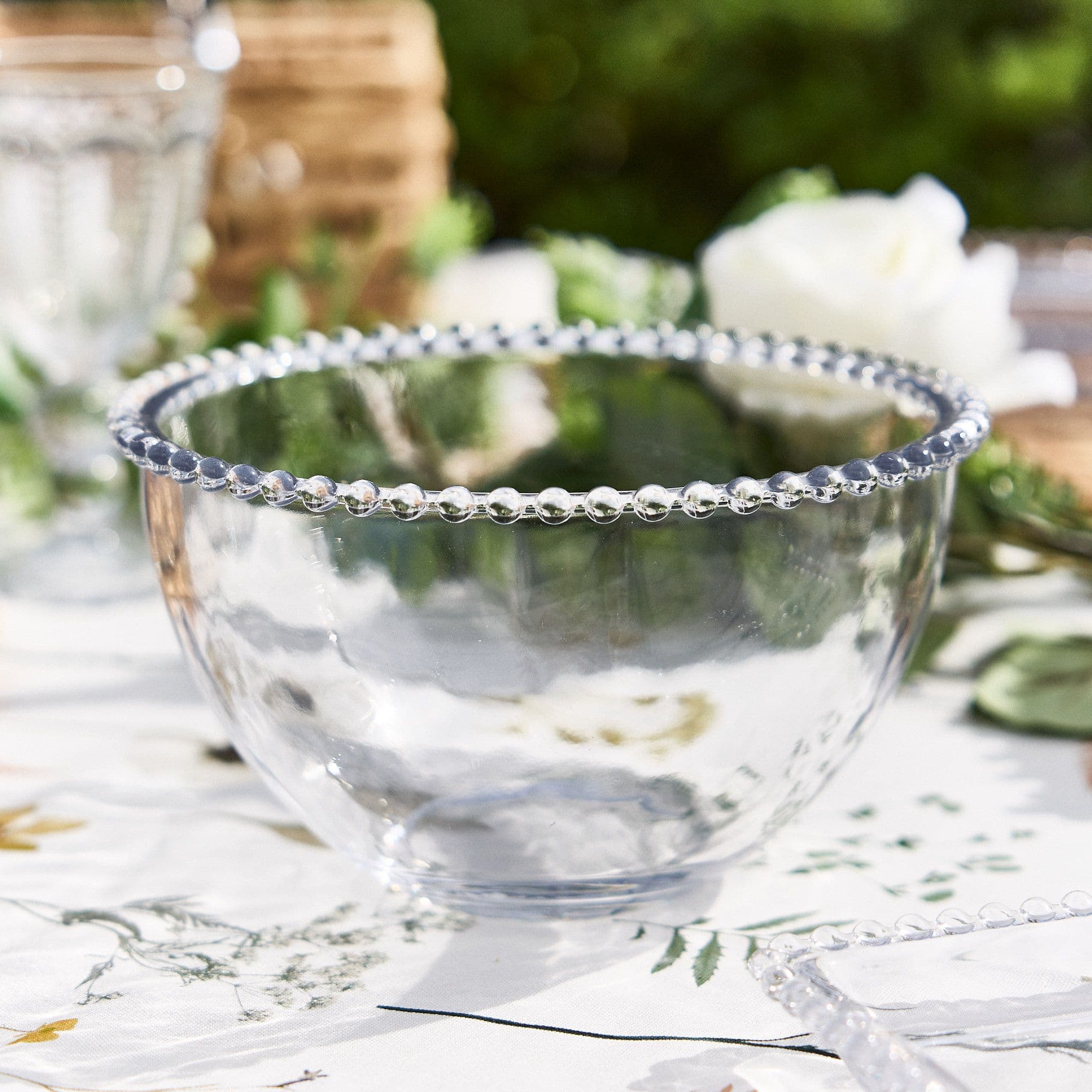 Set 2 Bella Perle Glass Beaded Edge Dinner Tableware Serving Salad Large Bowls Gift Idea