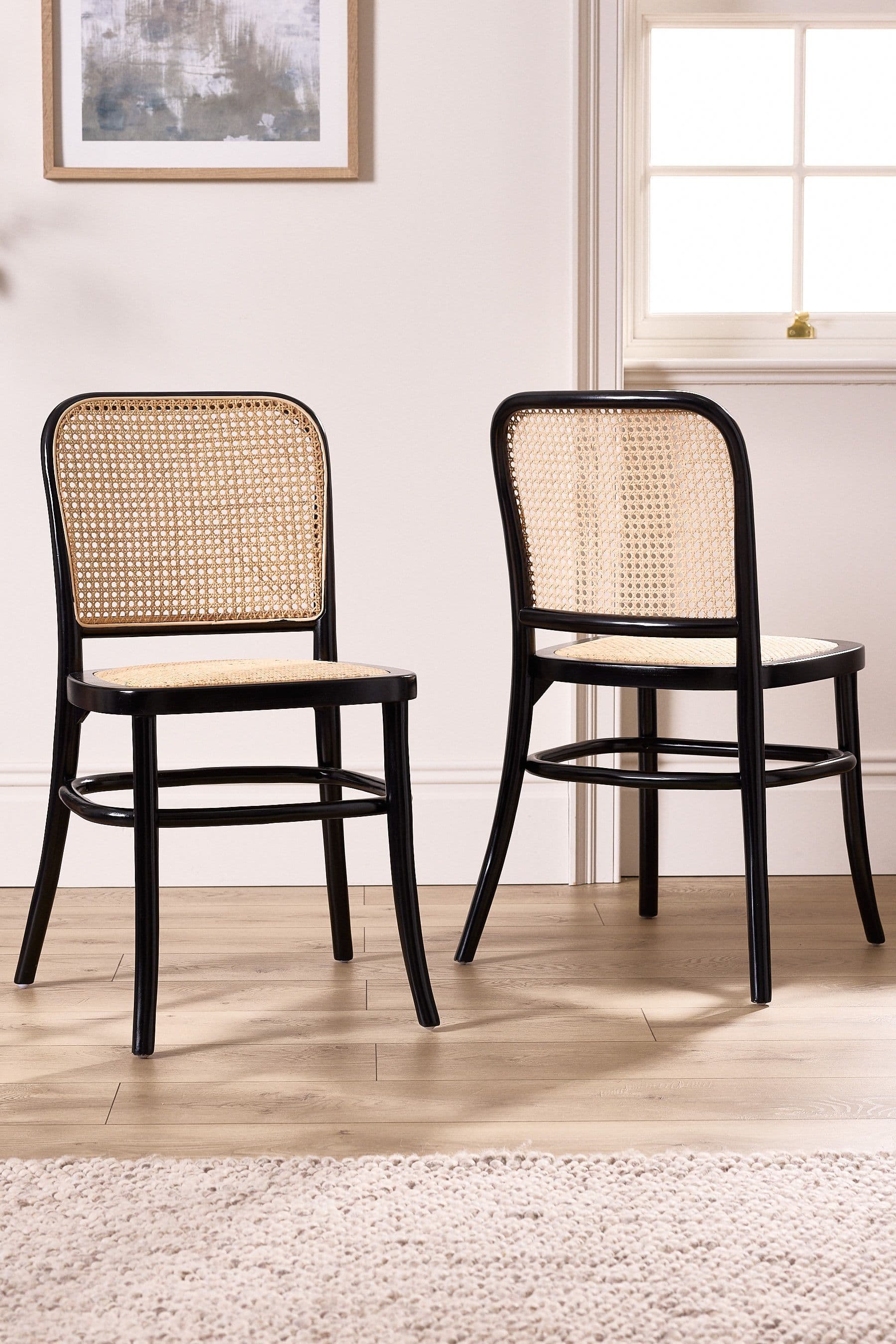 Set 2 Traditional Style Noir Rattan Indoor Furniture Dining Chairs