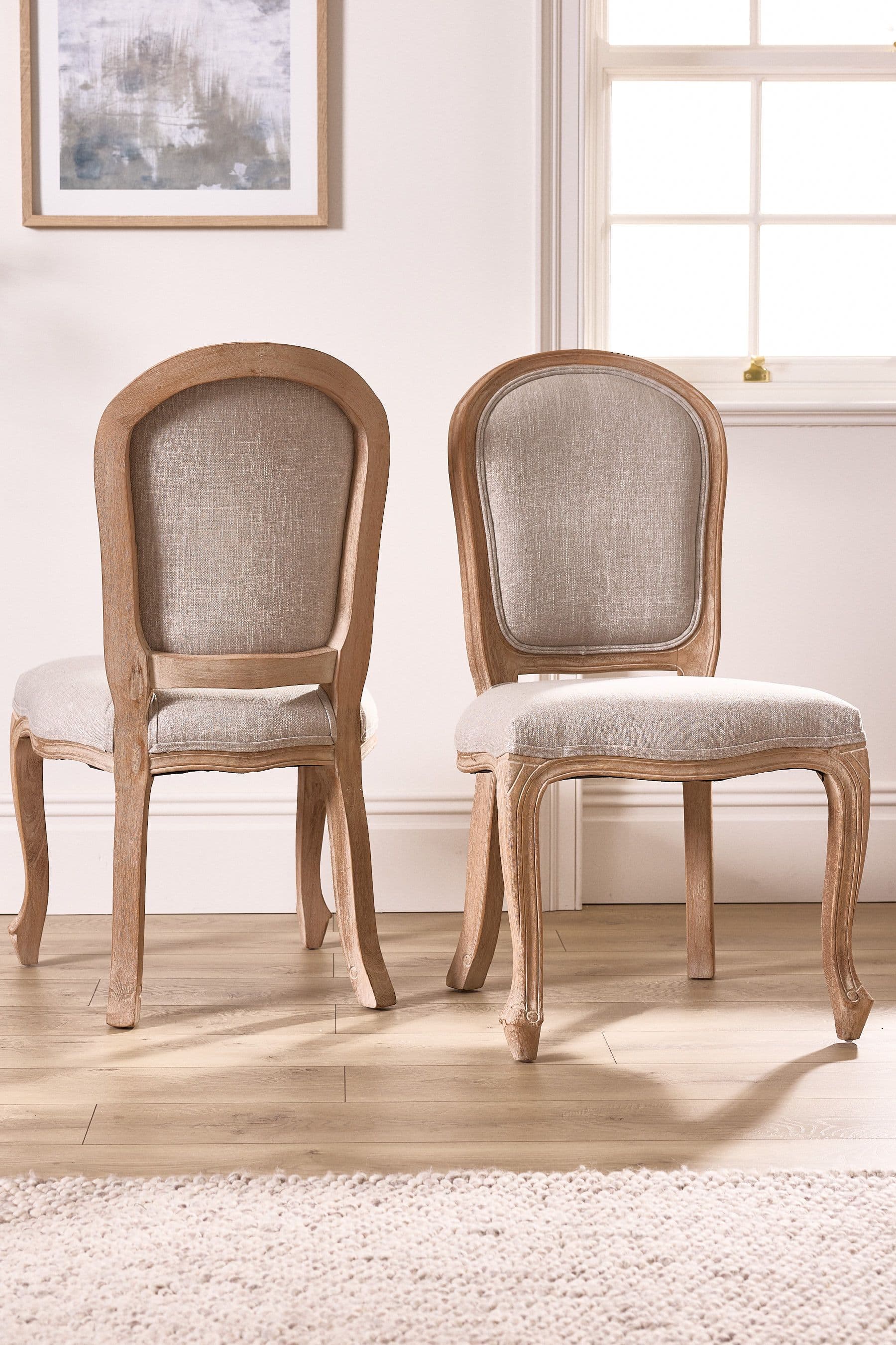 Set 2 Vinatage Style Loire Linen Indoor Furniture Dining Chairs