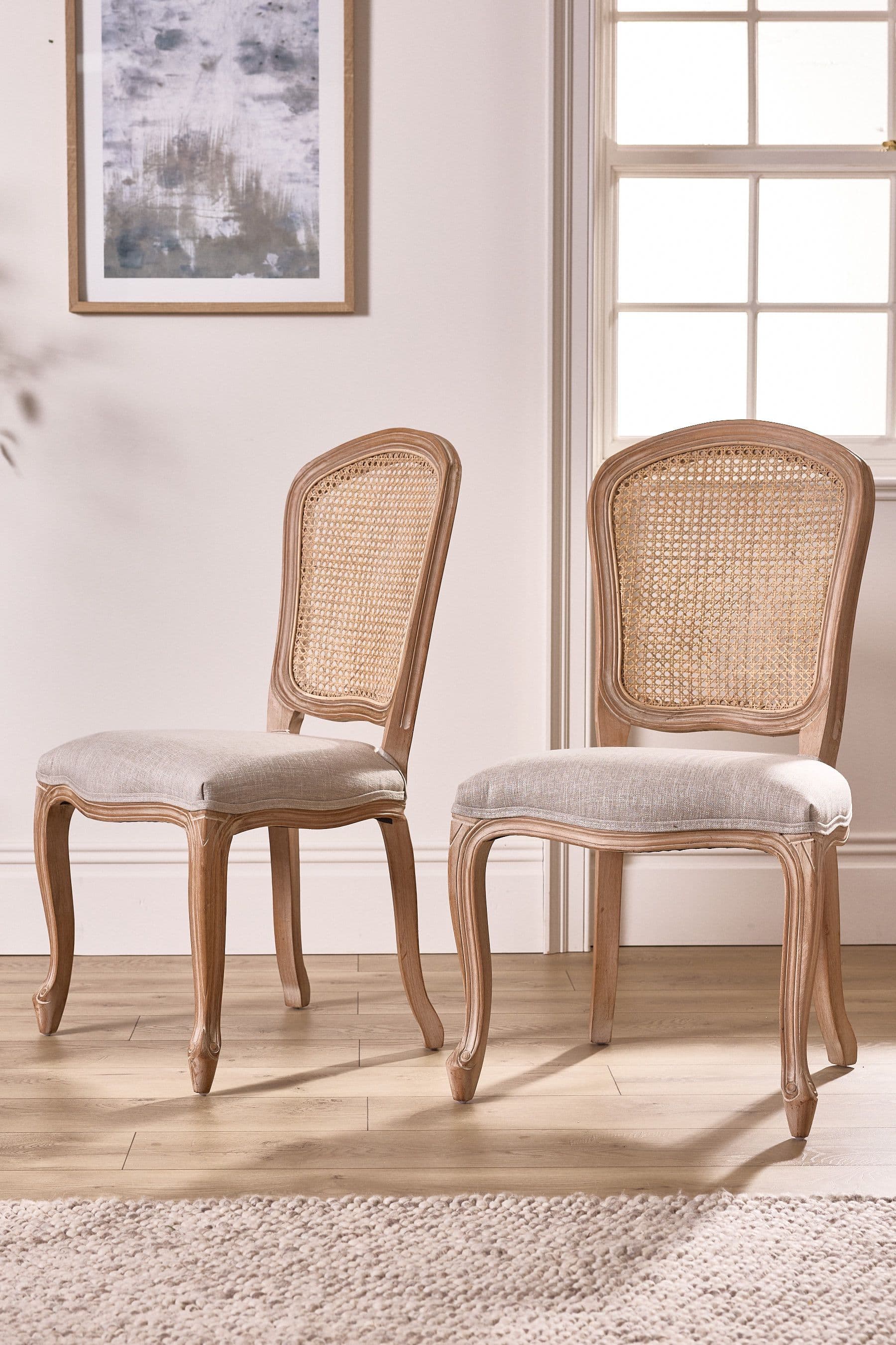 Set 2 Vintage Style Loire Rattan Back Indoor Furniture Dining Chairs