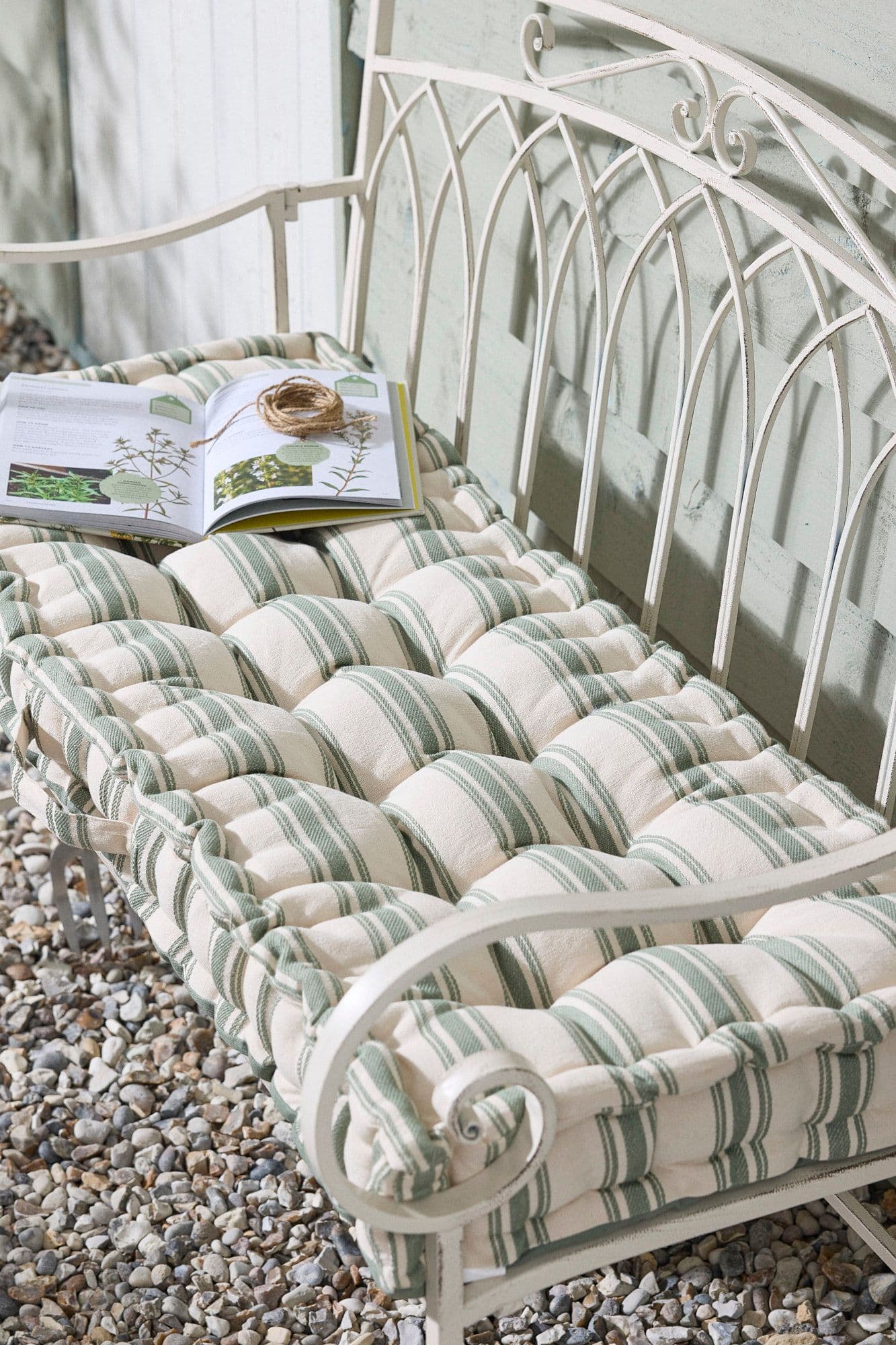 Forest Green Cotton Stripe Indoor Outdoor Garden Bench Cushion