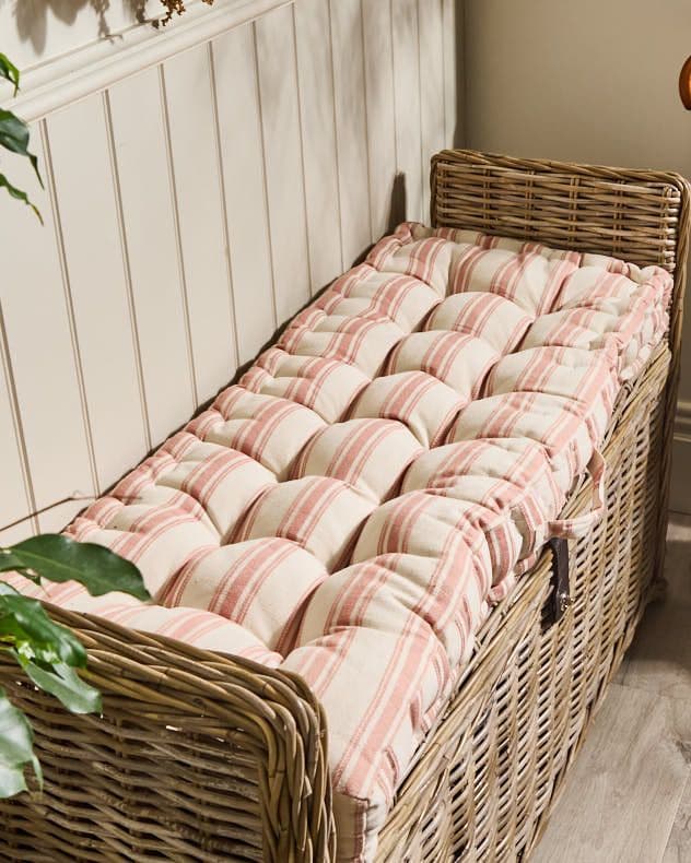 Blush Cotton Stripe Indoor Outdoor Garden Bench Cushion
