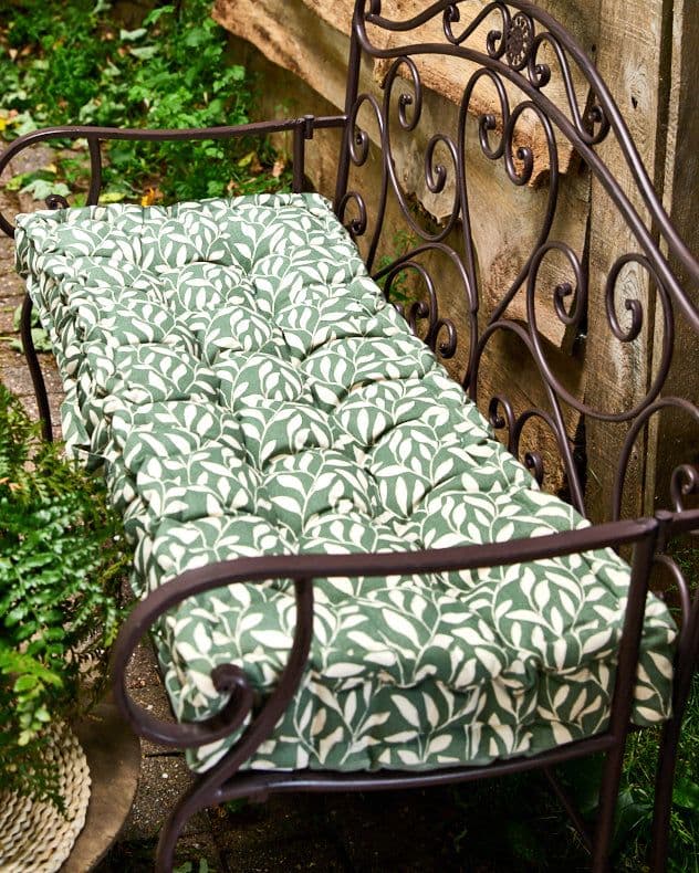 Forest Green Cotton Leaf Indoor Outdoor Garden Bench Cushion