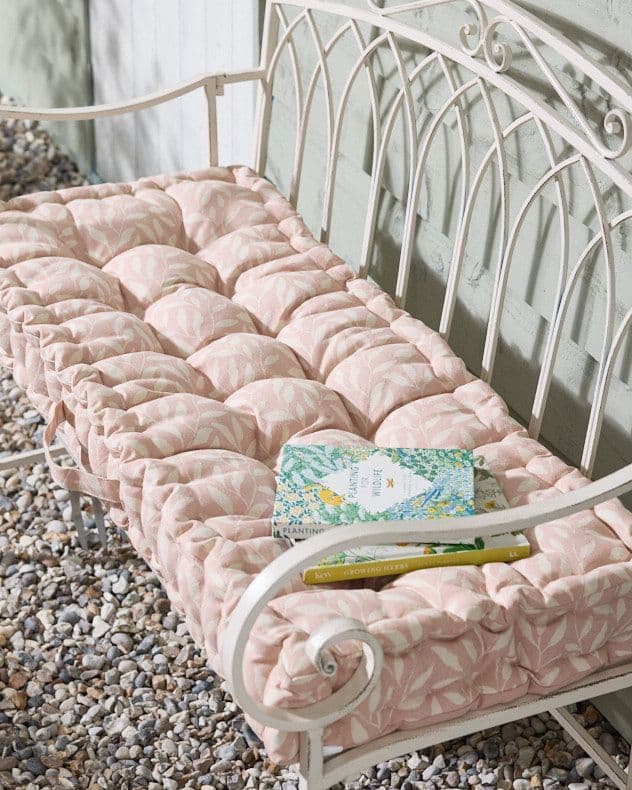 Blush Cotton Leaf Indoor Outdoor Garden Bench Cushion