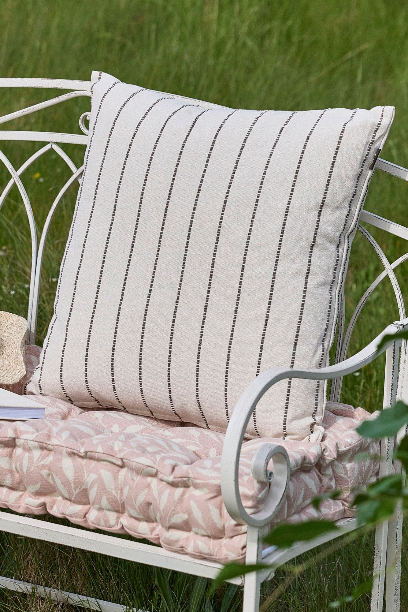 Mocha Cotton French Stripe Indoor Outdoor Garden Furniture Chair Sofa Cushion