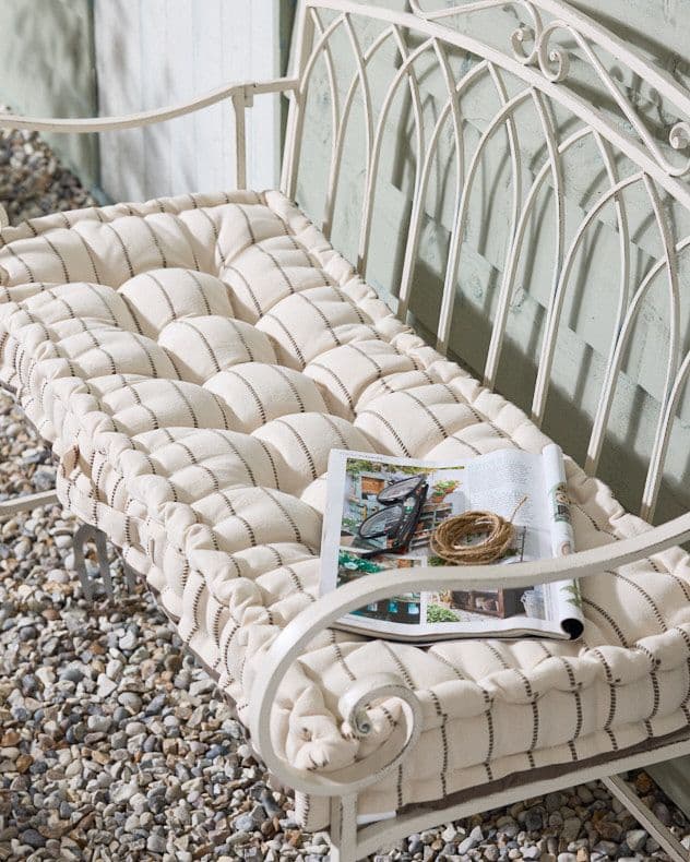 Mocha Cotton French Stripe Indoor Outdoor Garden Bench Cushion