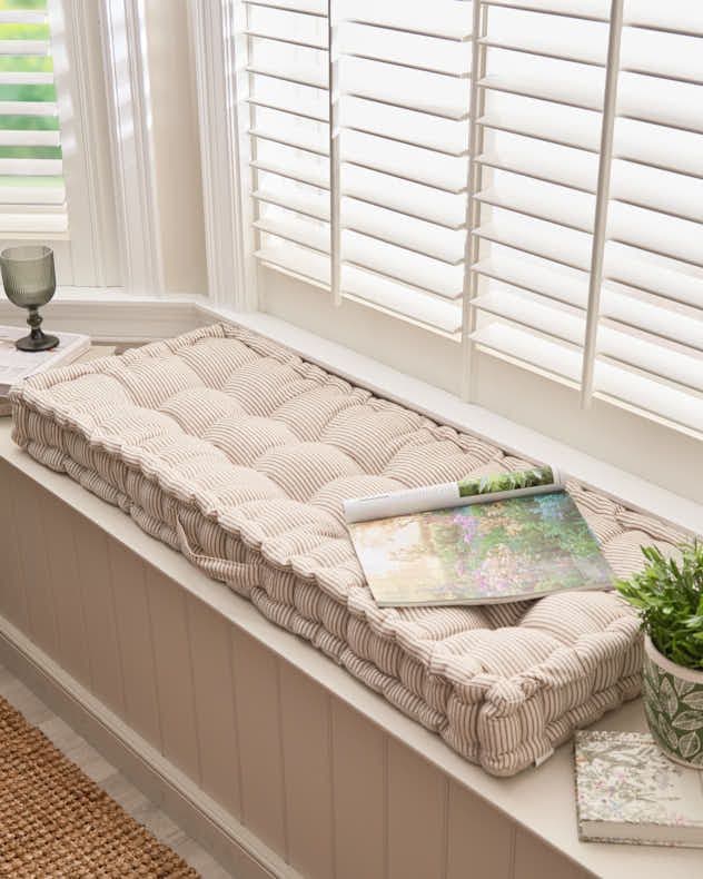 Mocha Cotton Ticking Stripe Indoor Outdoor Garden Bench Cushion