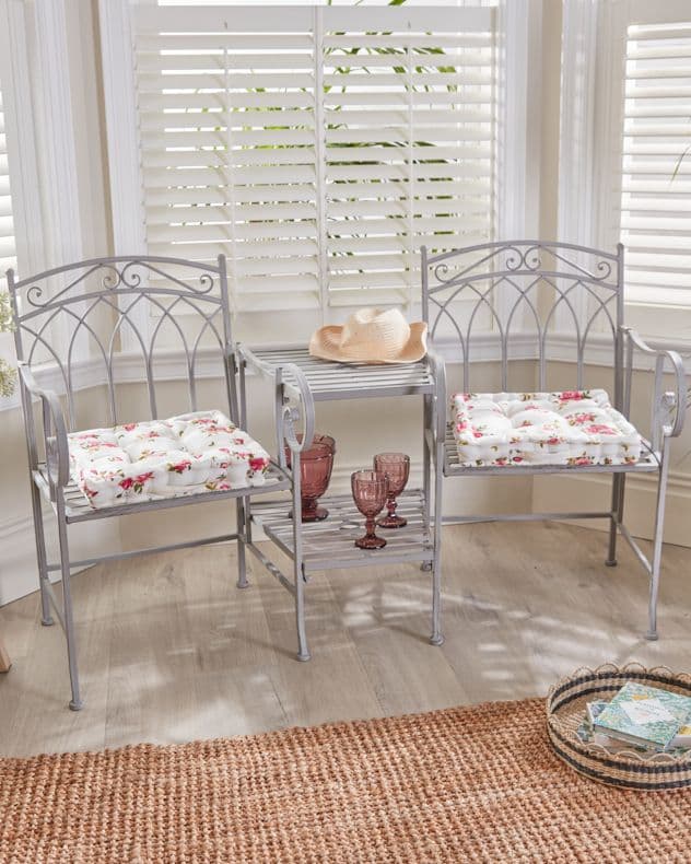 Vintage Arched Outdoor Garden Furniture Companion Seat Bench Free Set 2 Floral Box Cushions