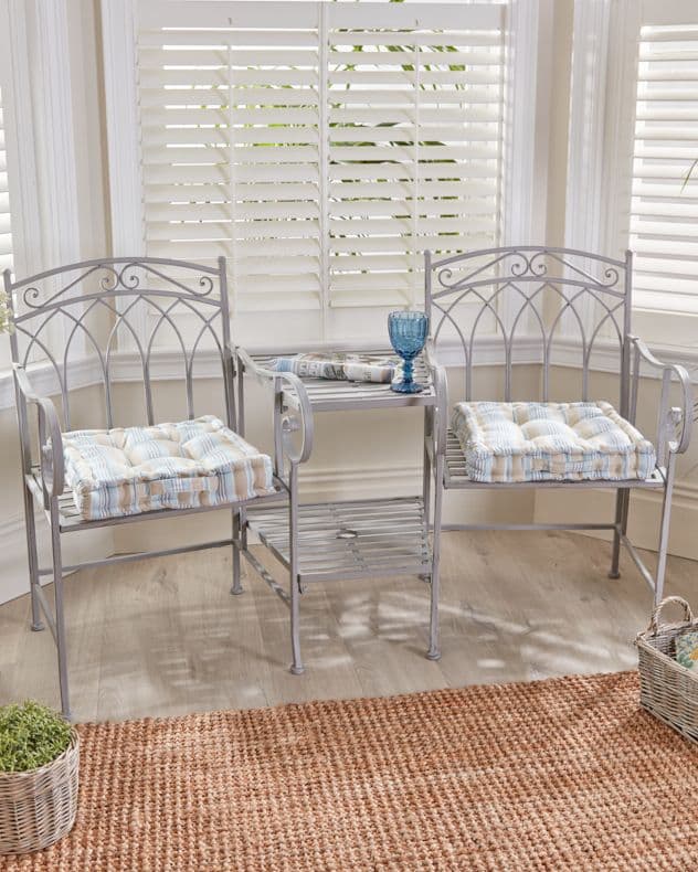 Vintage Grey Arched Outdoor Garden Furniture Companion Seat Garden Bench Free Set 2 Box Cushions