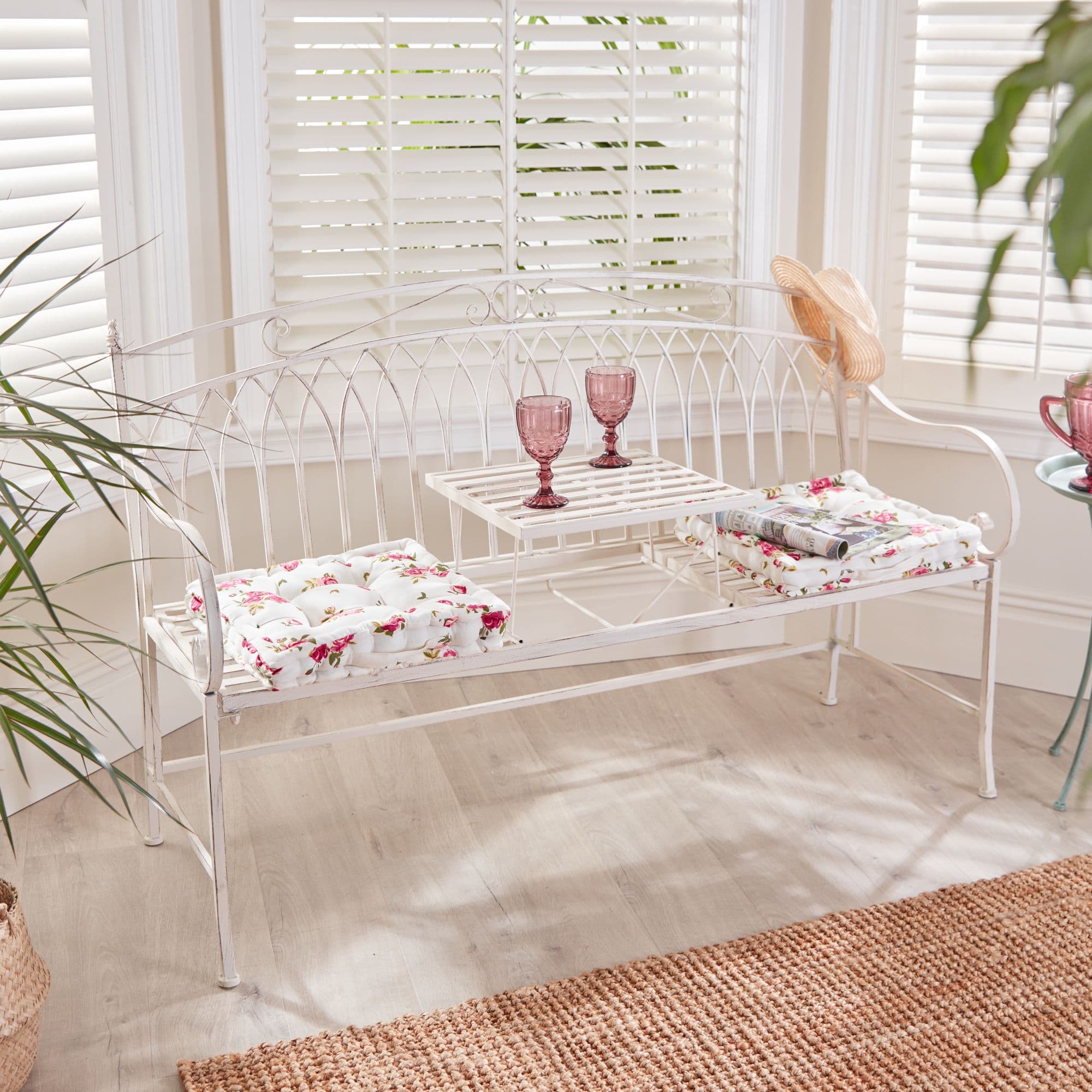 Vintage Large Arched Outdoor Garden Furniture Companion Seat Bench Free Set 2 Floral Box Cushions