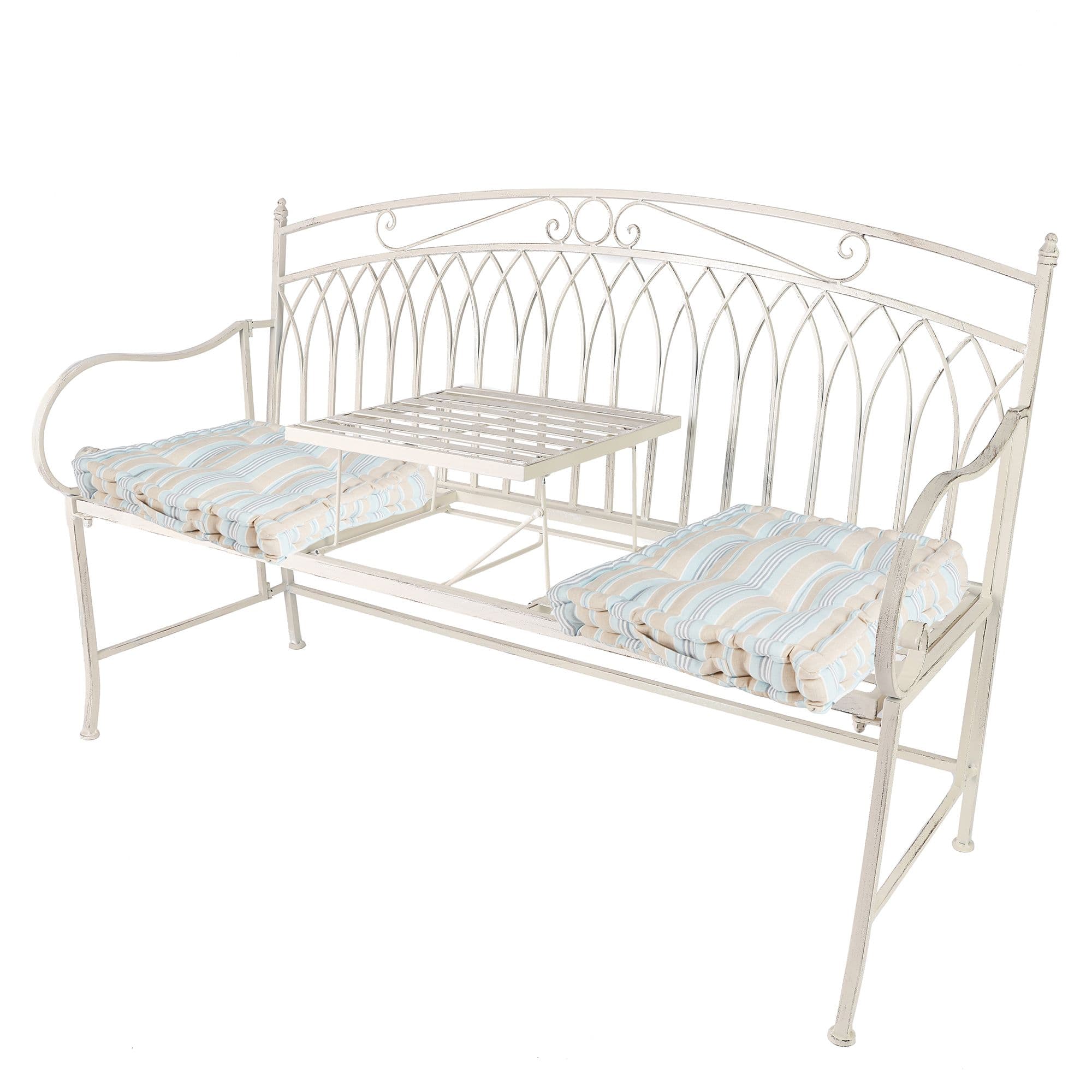 Vintage Large Cream Arched Outdoor Garden Furniture Companion Seat Garden Bench Free Set 2 Box Cushions