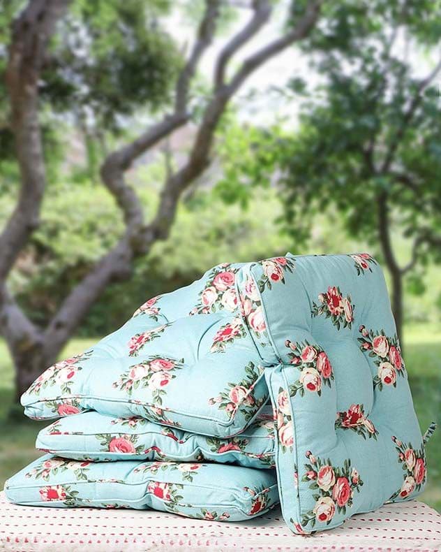 Set 4 Vintage Flowers Outdoor Garden Furniture Chair Bench Box Mattress Cushion Seat Pads