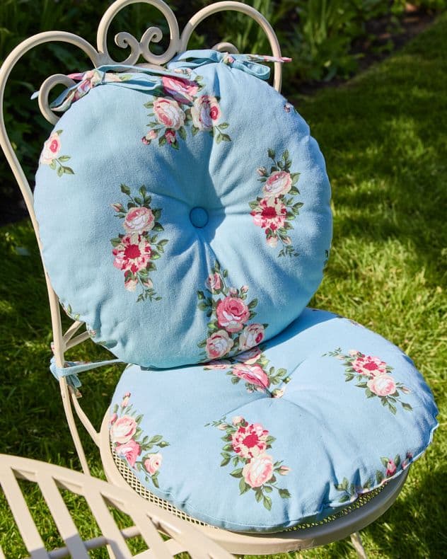 Set 2 Vintage Rose Round Outdoor Garden Cushion Furniture Chair Seat Pads