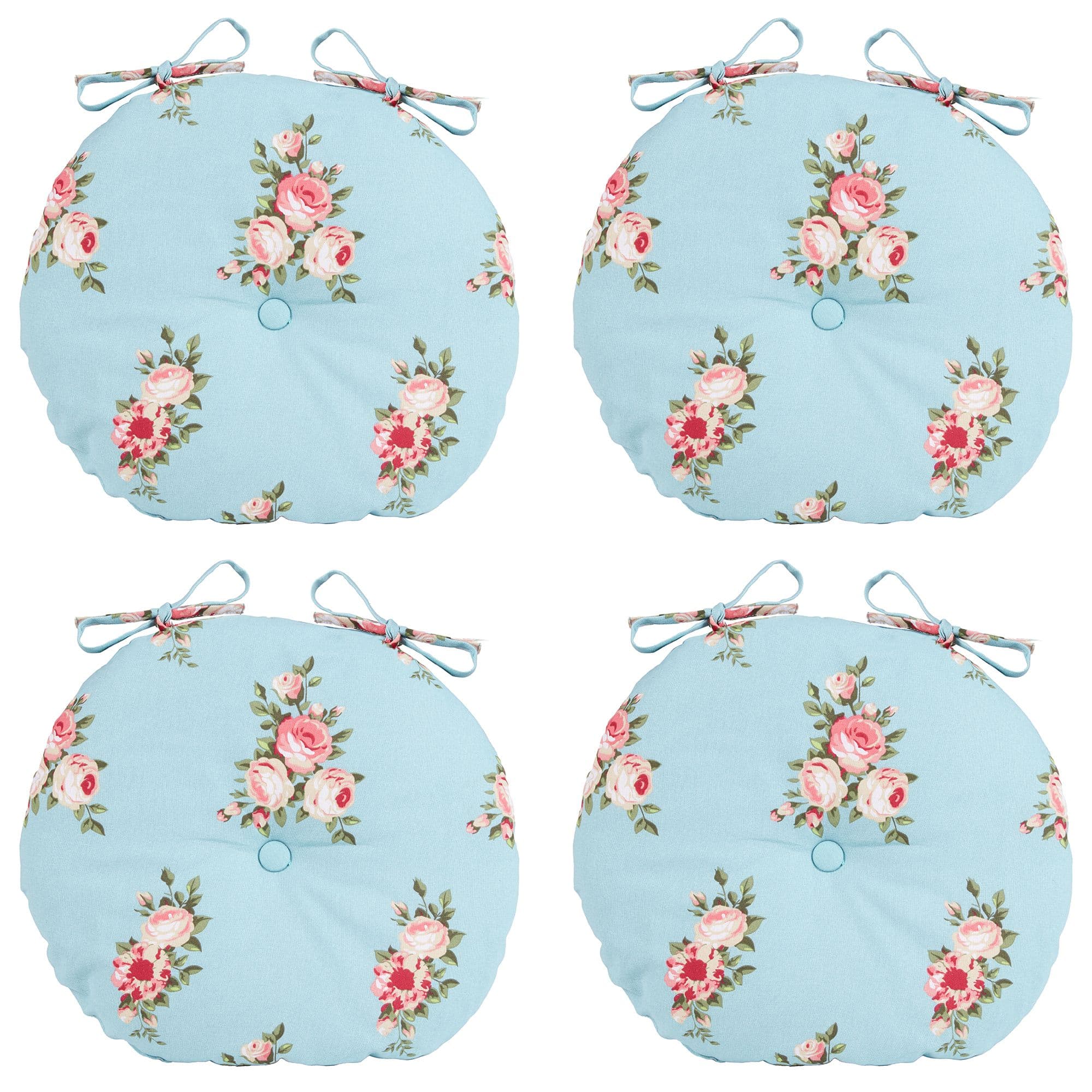 Set 4 Vintage Rose Round Outdoor Garden Furniture Chair Seat Pads