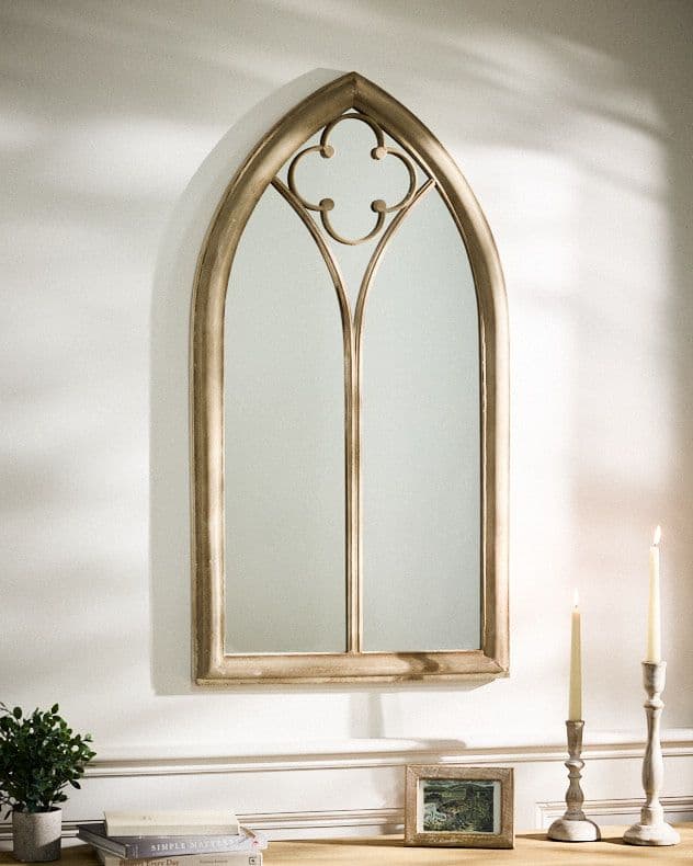 Vintage Style Pointed Arch Mirror Decorative Outdoor Garden Decor Window Mirror H105cm x 56cm
