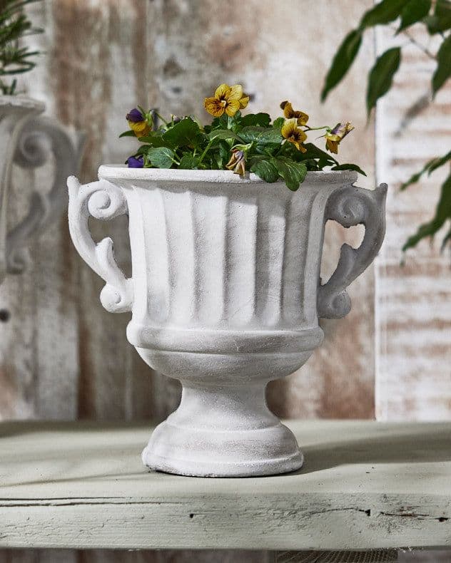 Vintage Style Concrete Small Indoor Outdoor Planter Plant Pot Baroque Scrolled Handles