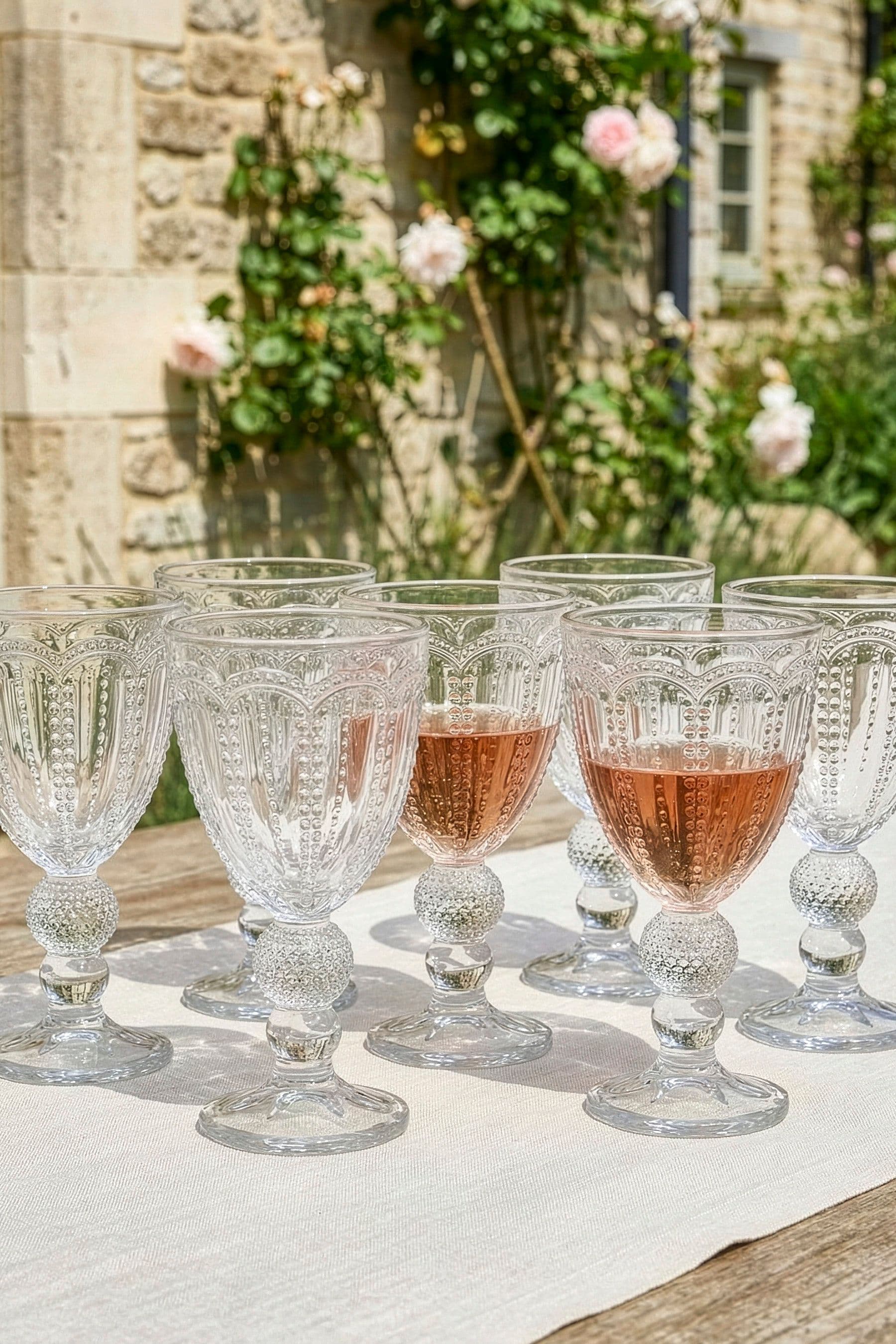 Set 6 Vintage Luxury Clear Embossed Drinking Goblet Glasses