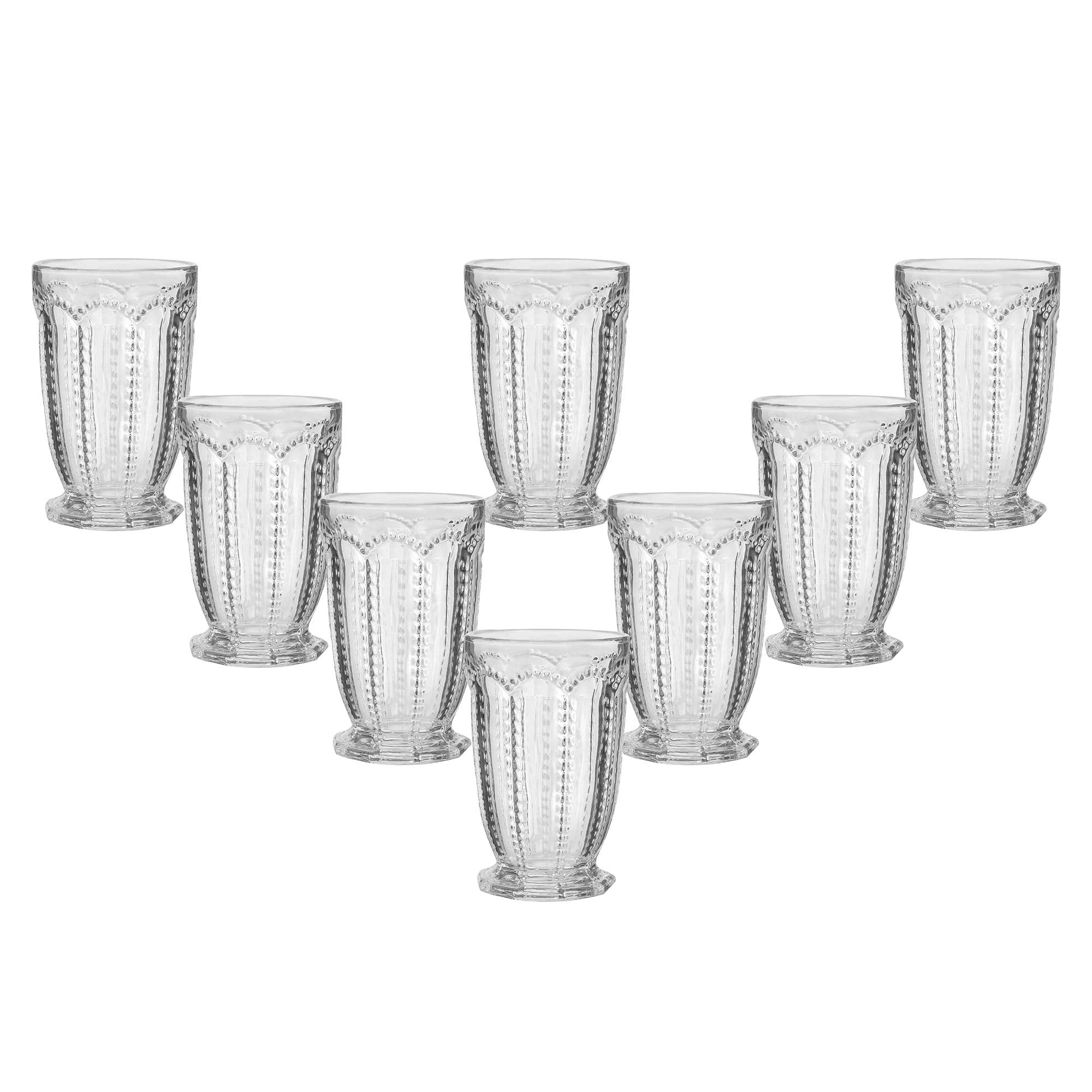 Set 8 Vintage Luxury Embossed Drinking Tall Tumbler Glasses