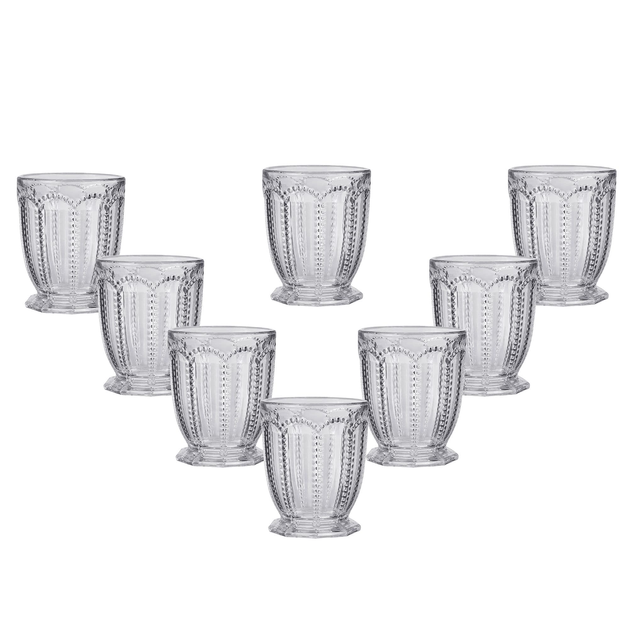 Set 8 Vintage Luxury Embossed Short Drinking Glass Whiskey Glass Tumblers