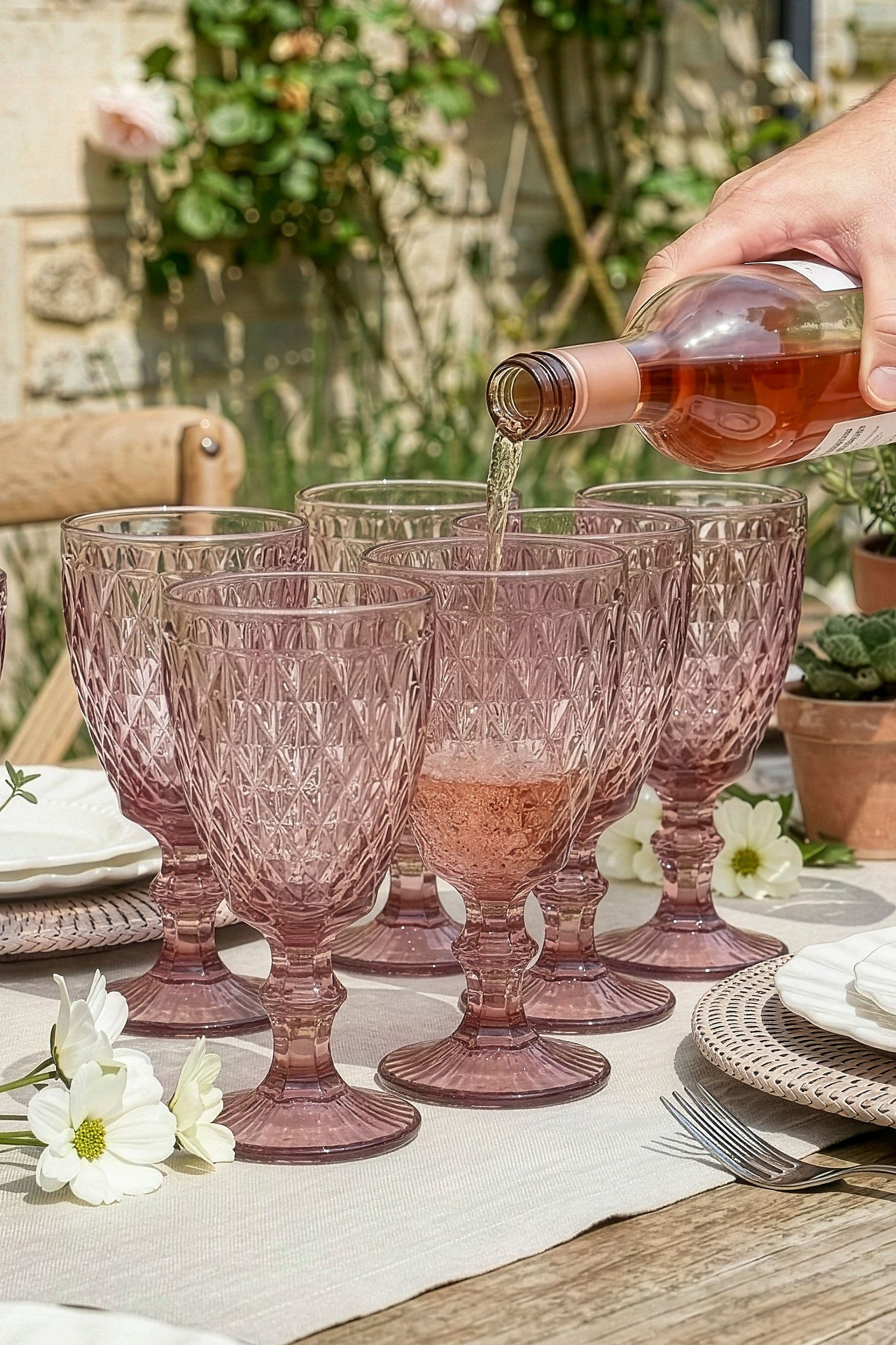Set 6 Vintage Luxury Diamond Embossed Drinking Wine Glass Wine Goblets