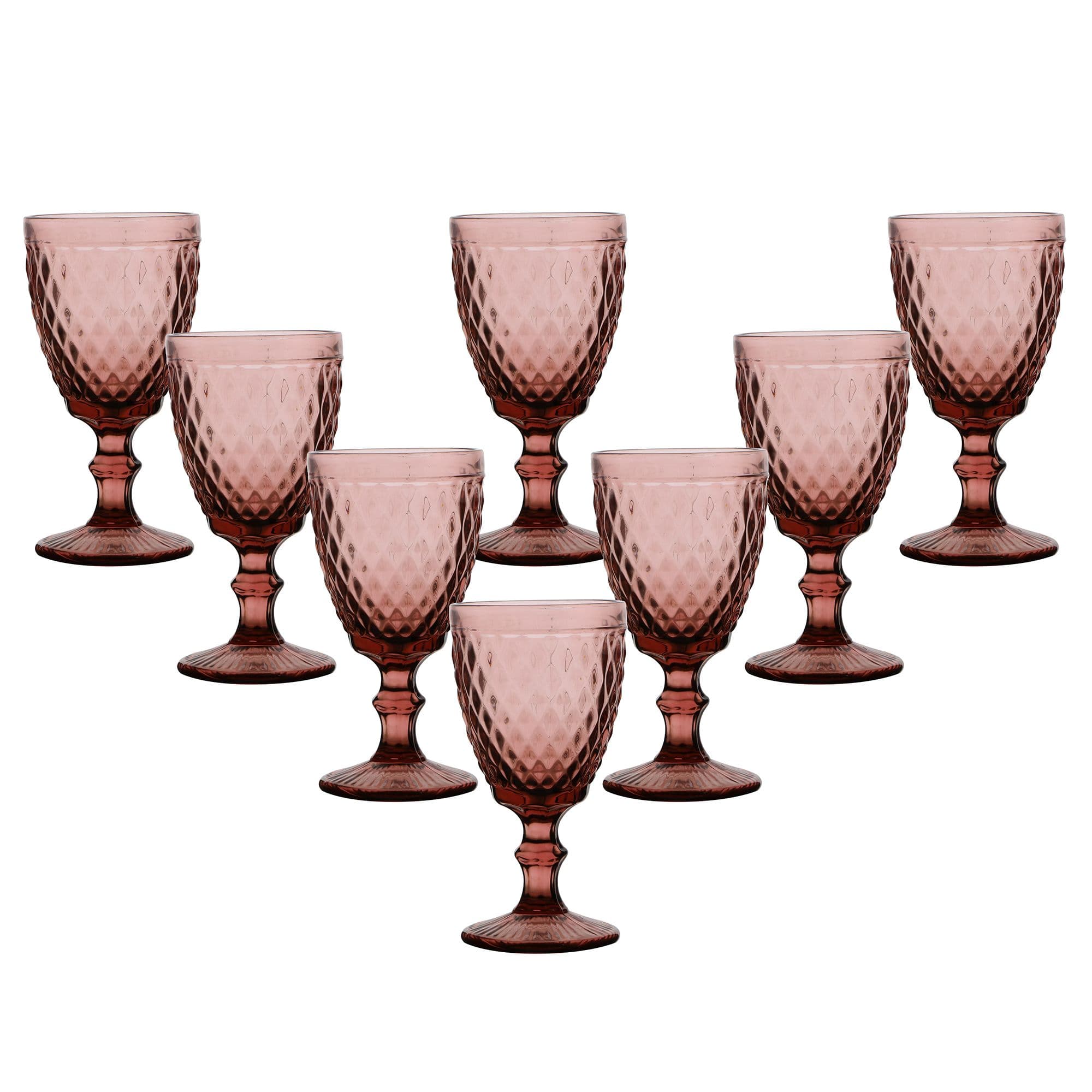 Set 8 Vintage Luxury Diamond Embossed Drinking Wine Glass Wine Goblets