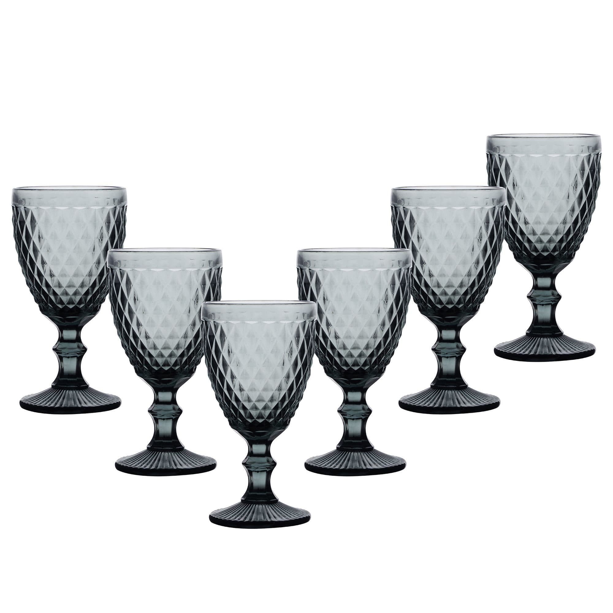 Set 6 Vintage Diamond Embossed Drinking Wine Glass Goblets Wedding Decorations Ideas