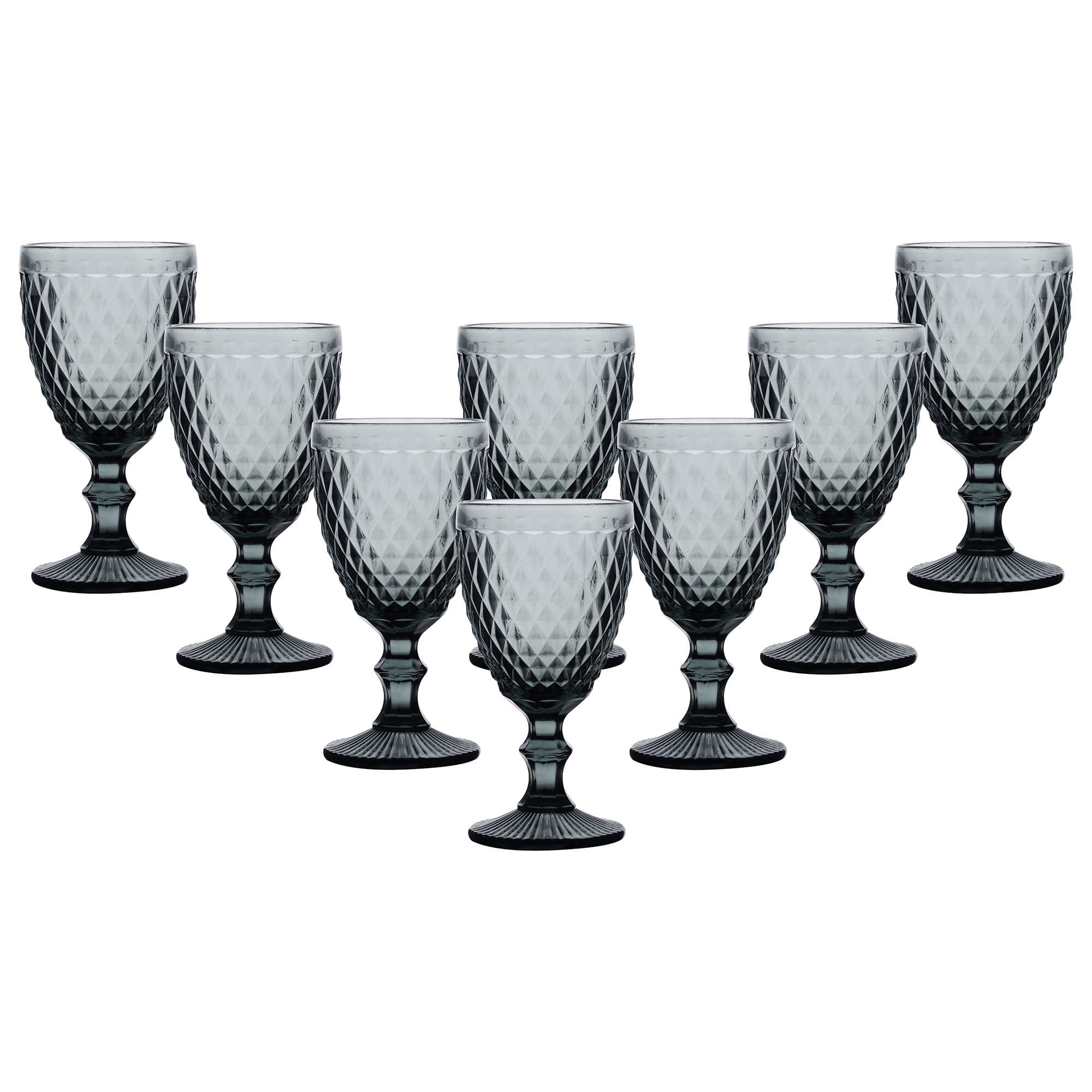 Set 8 Vintage Luxury Diamond Embossed Drinking Wine Glass Wine Goblets