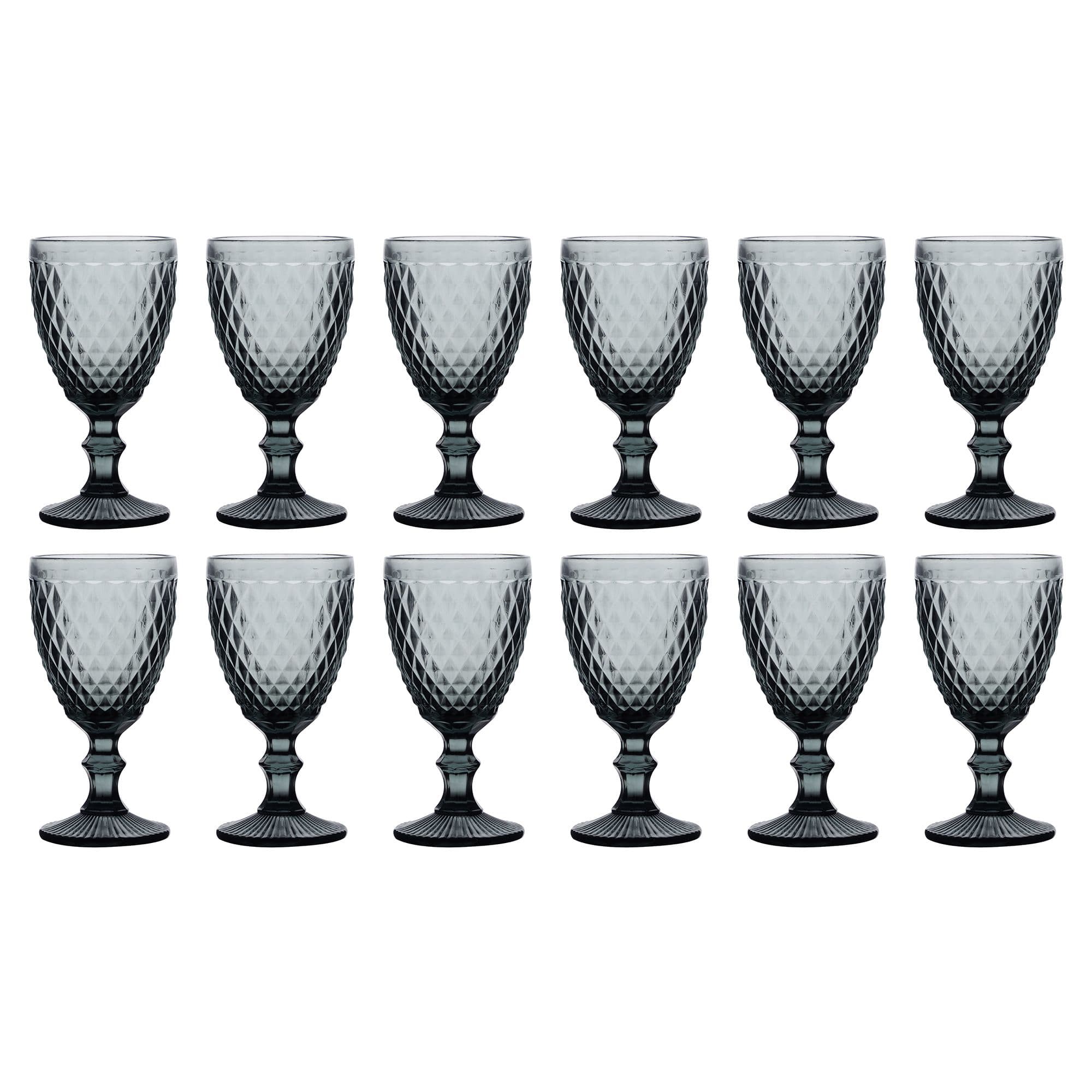 Set 12 Vintage Luxury Diamond Embossed Drinking Wine Glass Wine Goblets