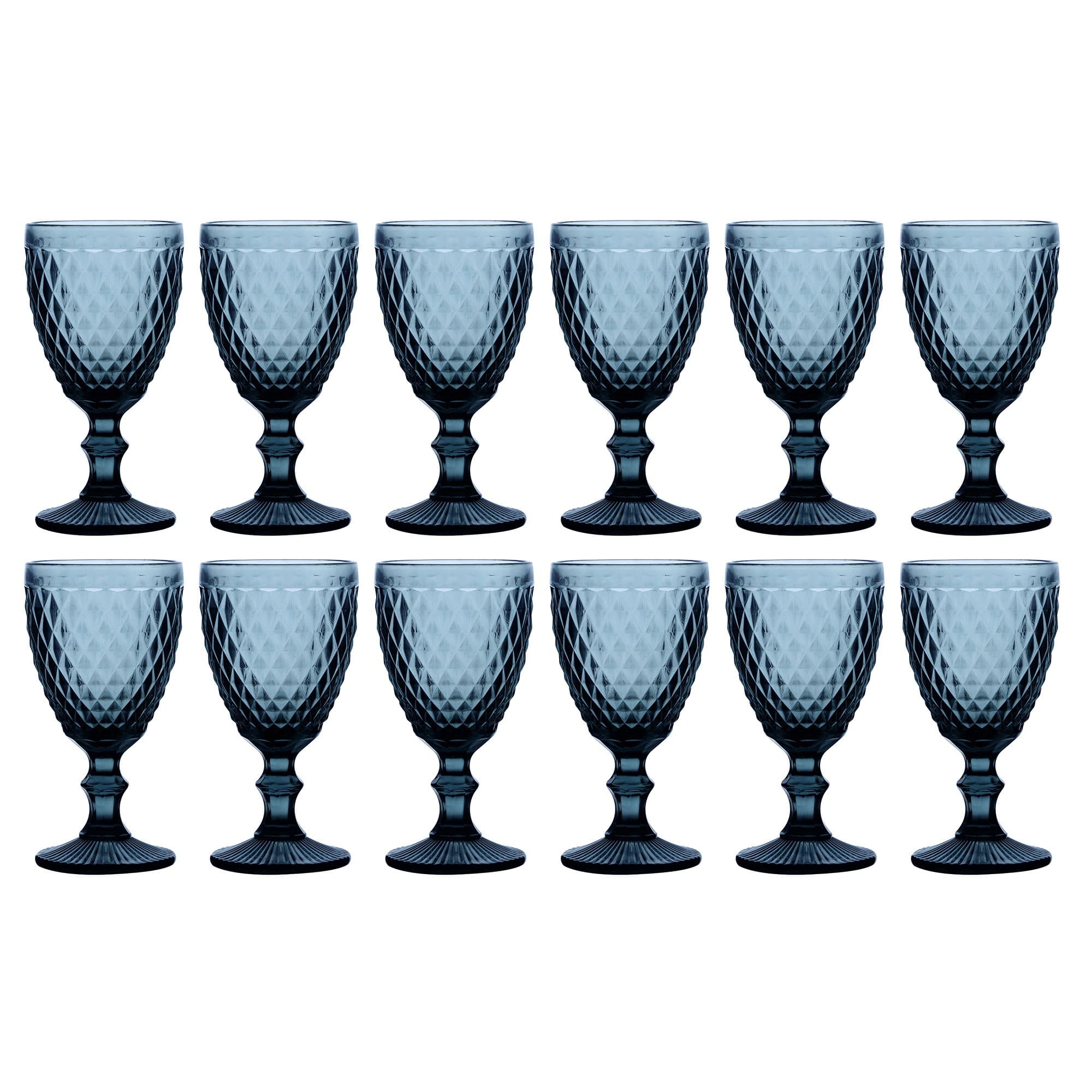 Set 12 Vintage Embossed Diamond Drinking Wine Glass Goblets Wedding Decorations Ideas