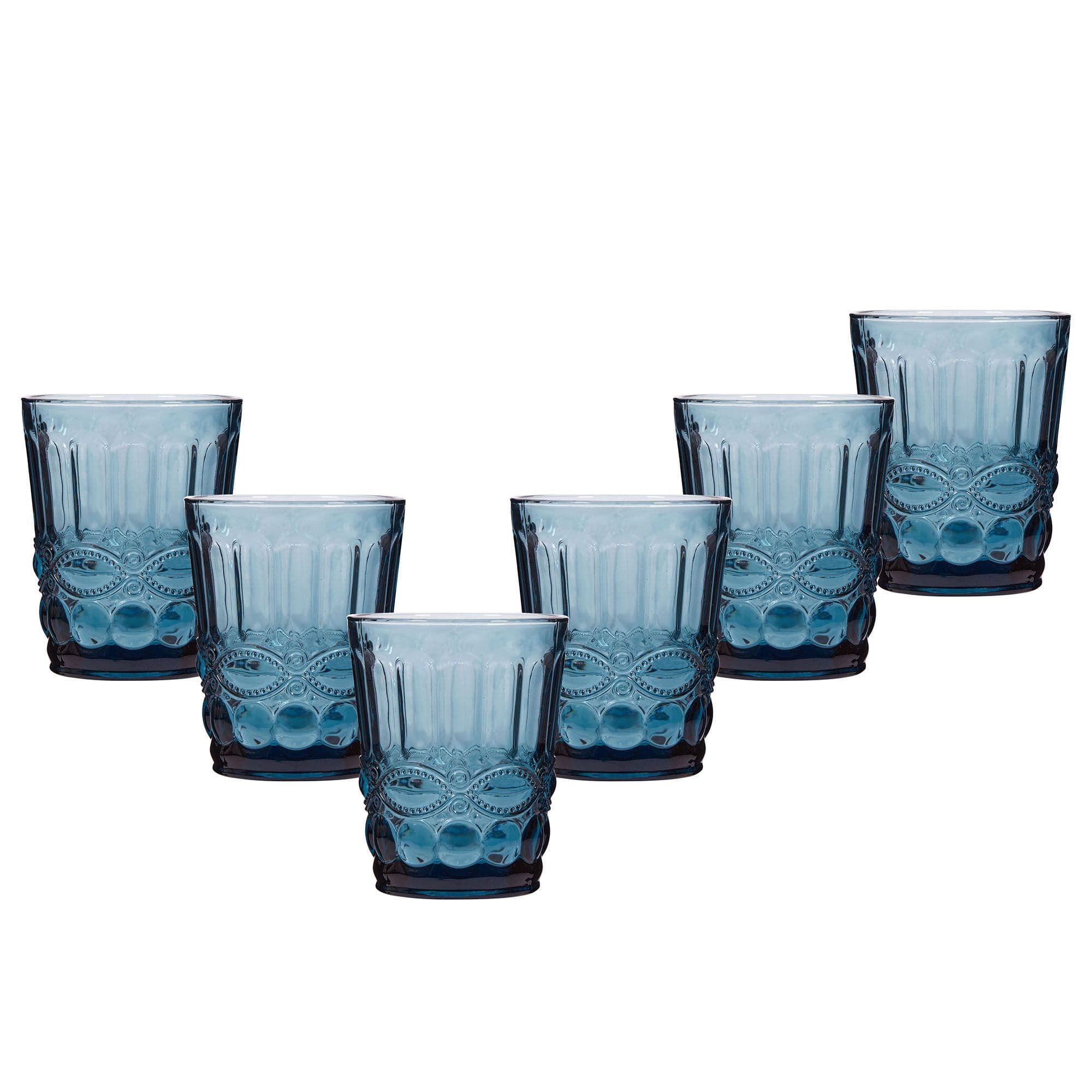 Set 6 Vintage Luxury Sapphire Drinking Glass Tumblers