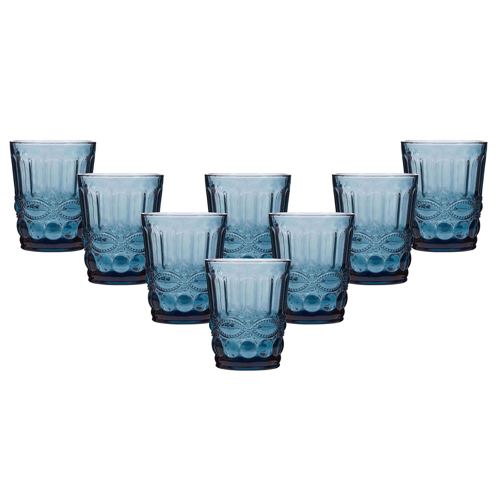 Set 8 Vintage Luxury Sapphire Drinking Glass Tumblers