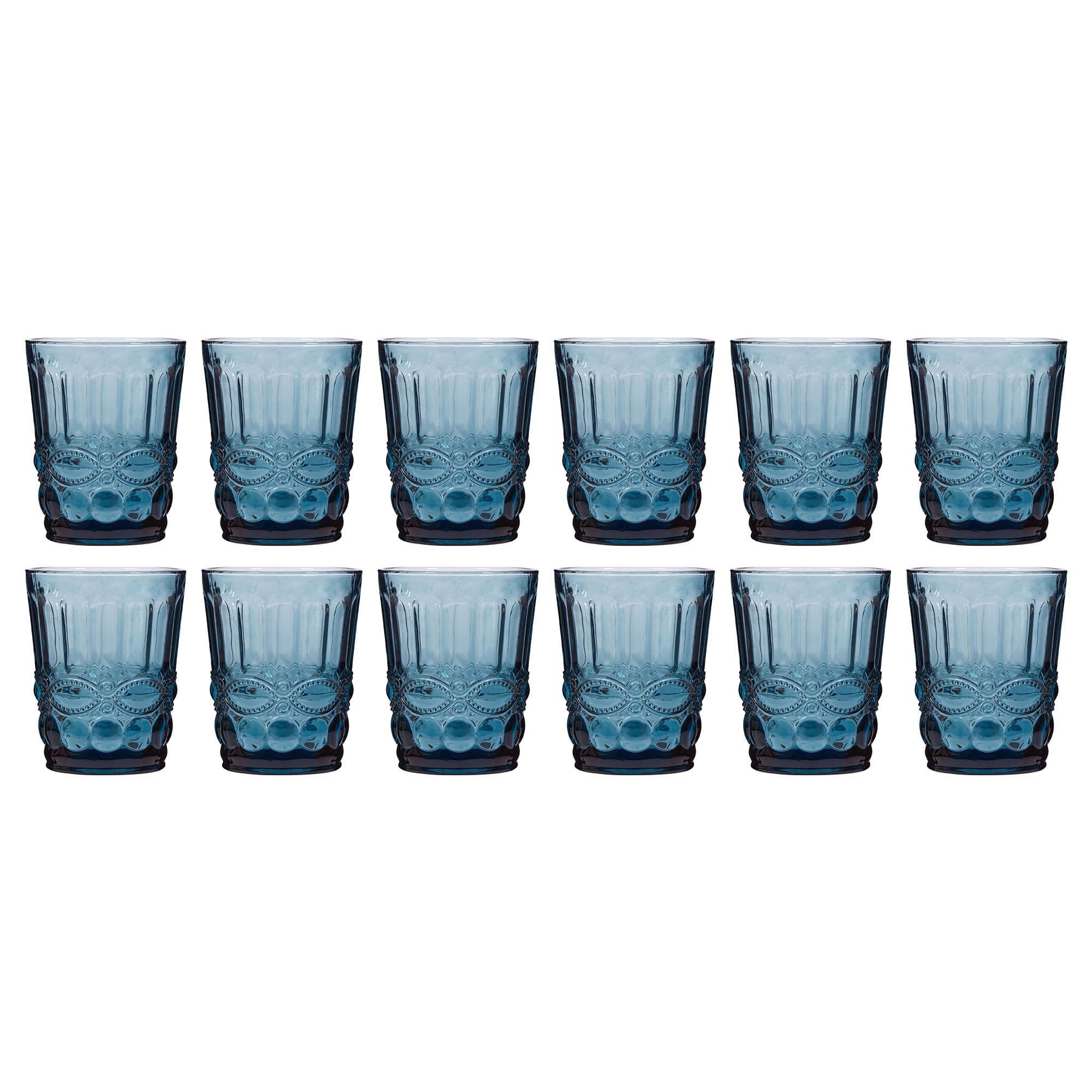 Set 12 Vintage Luxury Sapphire Drinking Glass Tumblers