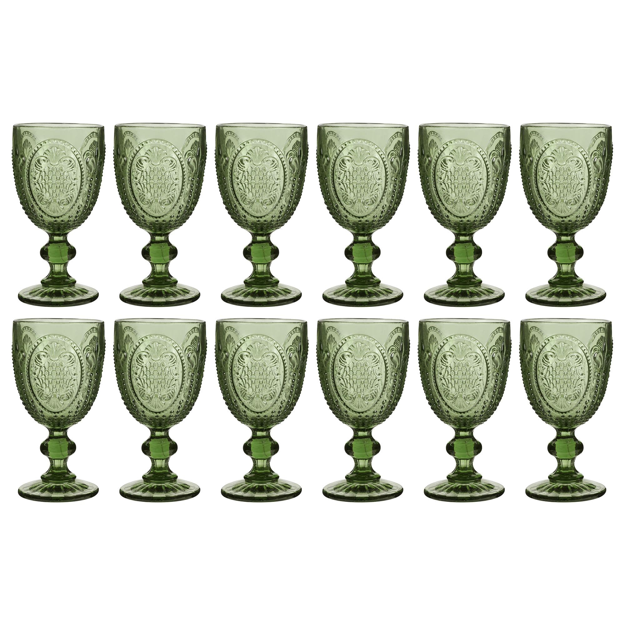 Set 12 Vintage Embossed Drinking Goblet Wine Glasses Wedding Decorations Ideas