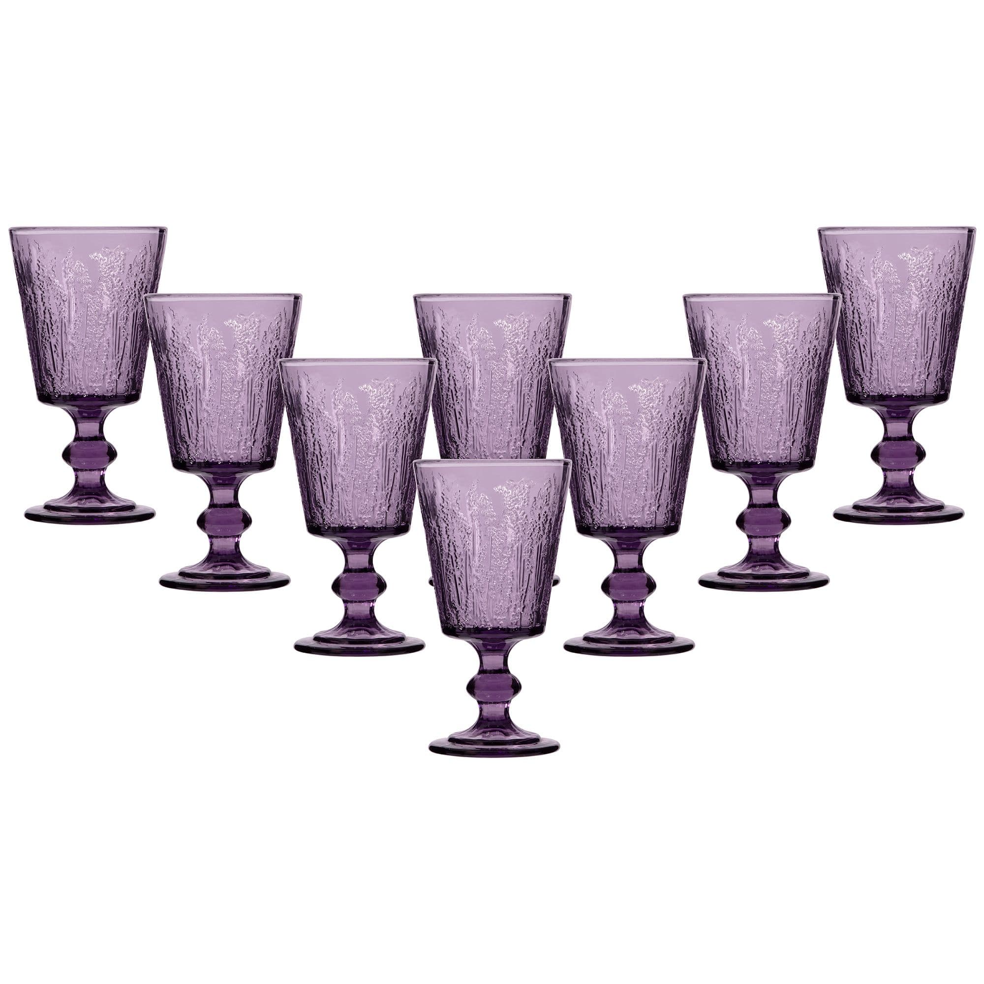 Set 8 Lavender Embossed Drinking Wine Glass Wine Goblets