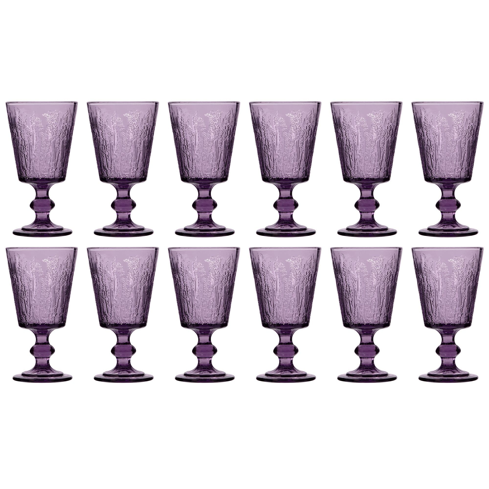 Set 12 Lavender Embossed Drinking Wine Glass Wine Goblets